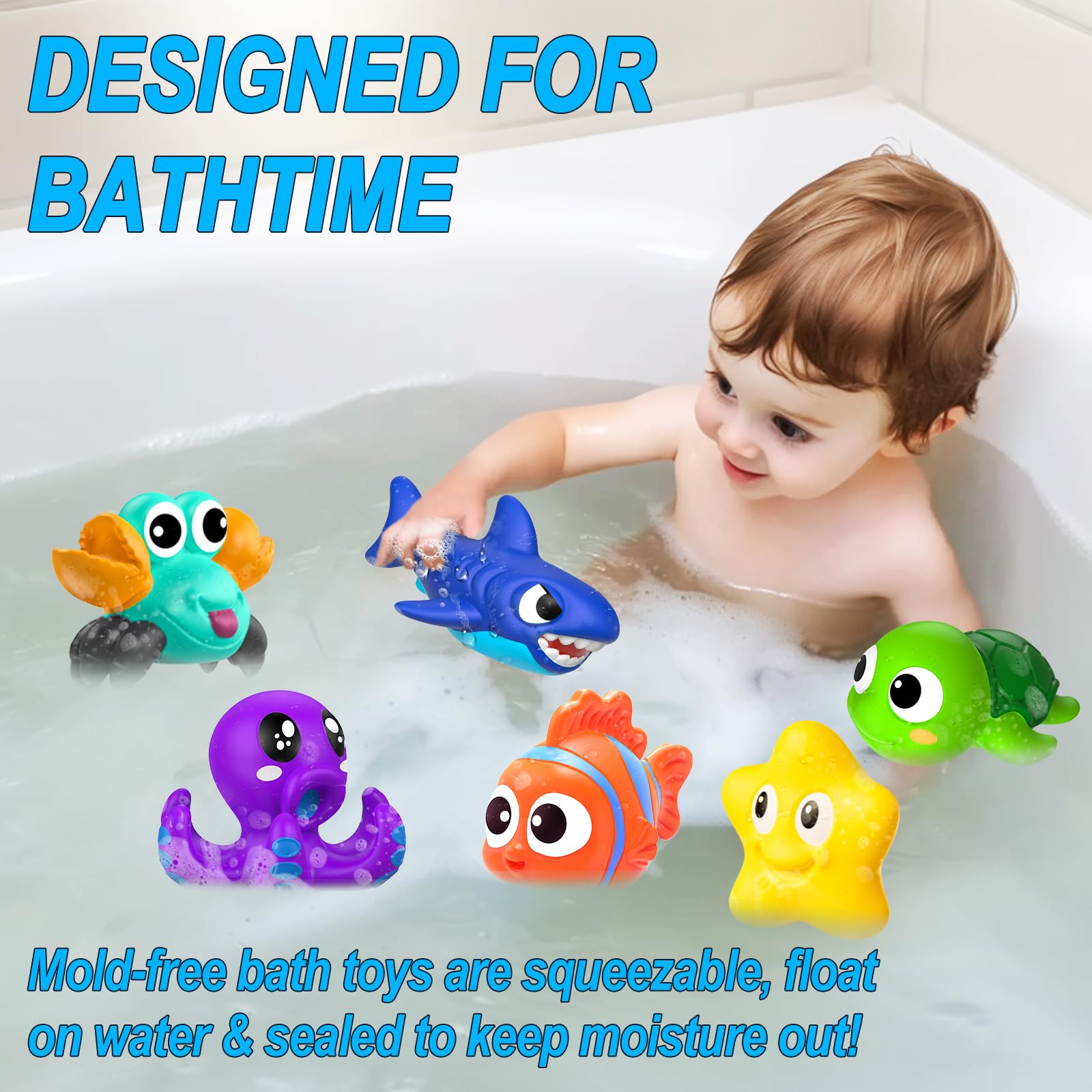 No Hole Mould Free Baby Bath Toys for Toddlers 1-3,infant Bathtub Toys for Babies 6-12-18 Months,Shower Toys Pool Toys for 1 2 3 4 Years Old Boys Girls Kids - 5