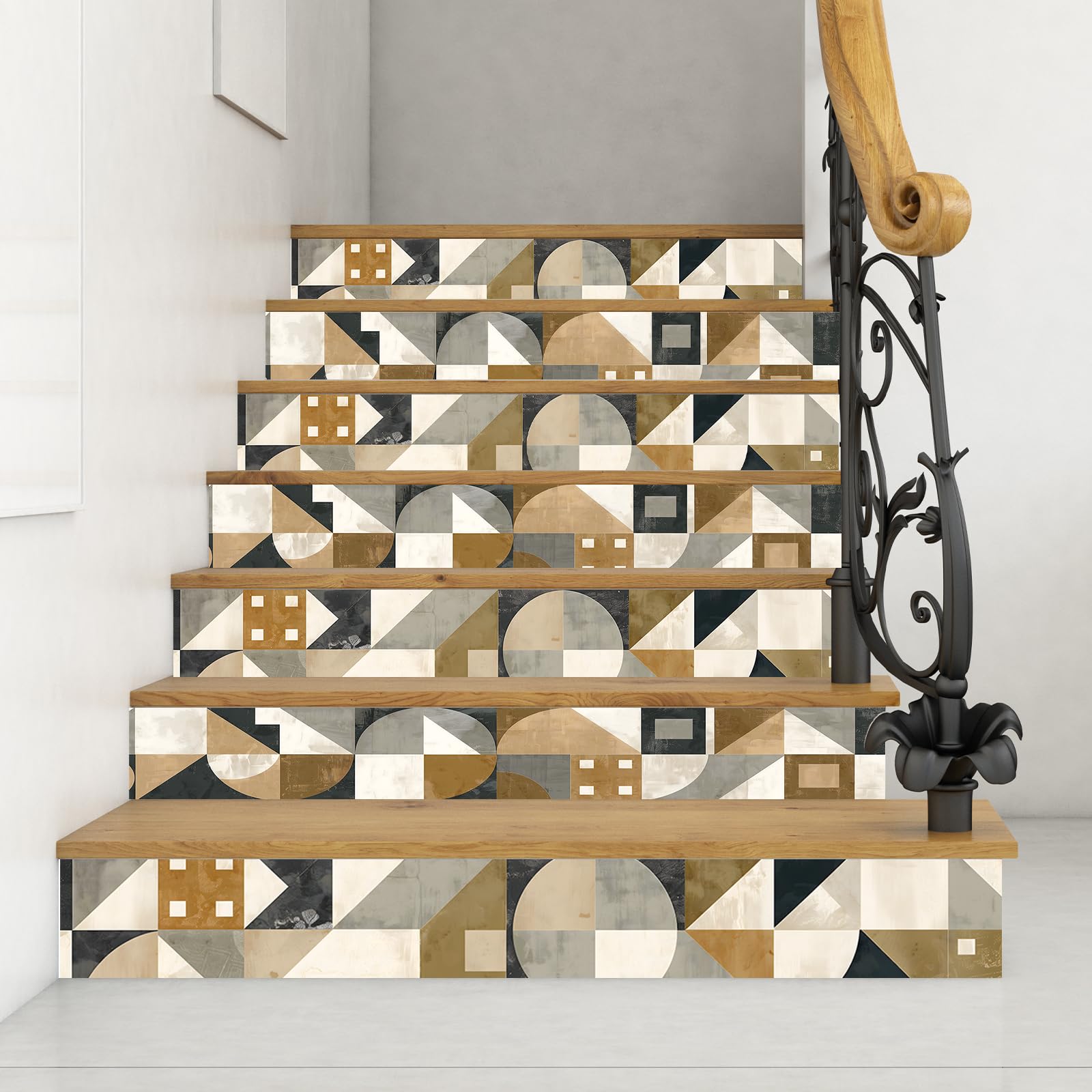 Murales de arte moderno para escaleras dale un toque geométrico elegante a tu recibidor