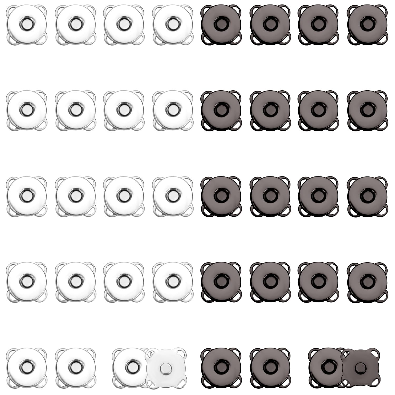 20 Magnetic Buttons, 10 mm Smooth Magnetic Snap Buttons for Clothes Plum with Strong Magnetism for Sewing Crafts (Dark Grey, Silver)