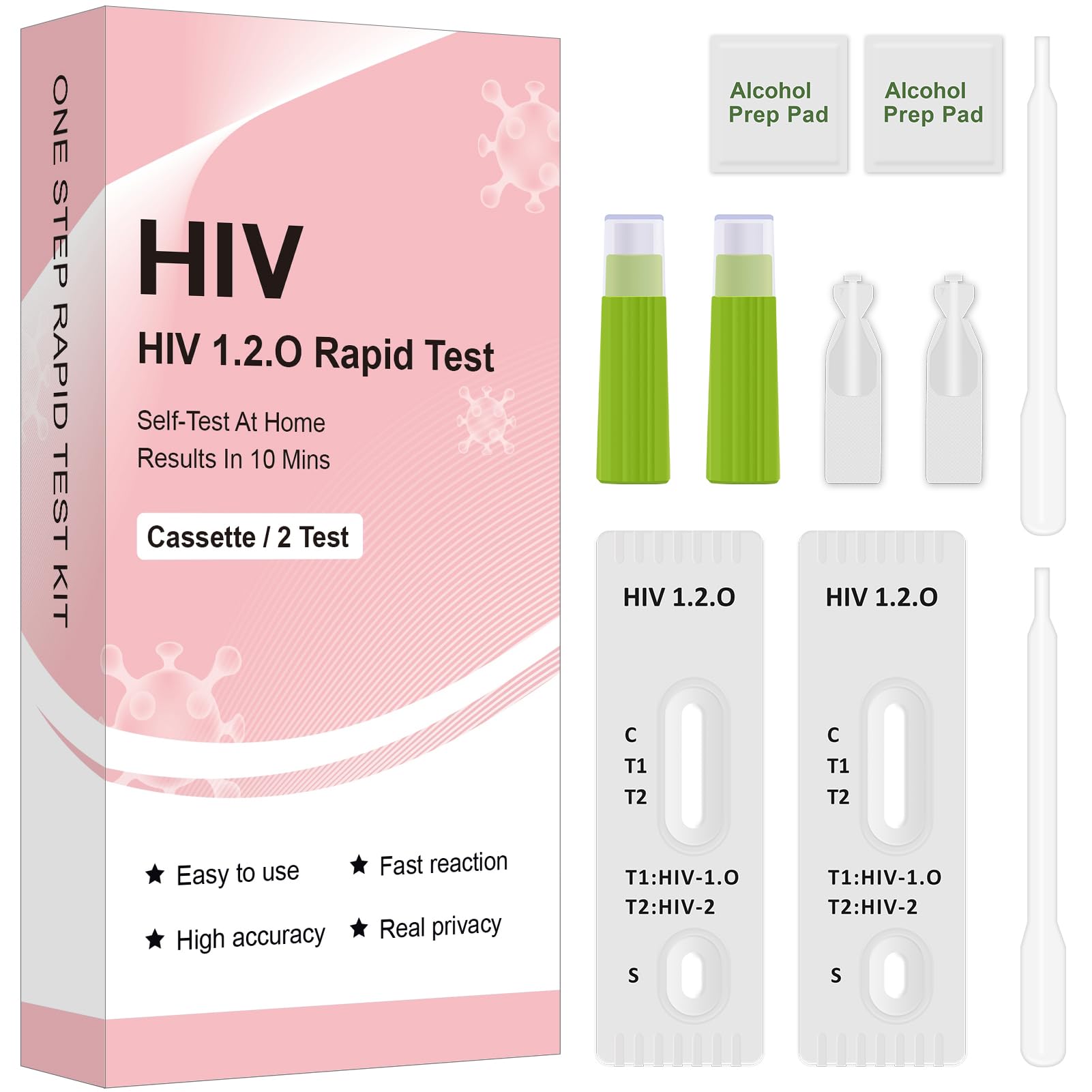 Test HIV Autodiagnostico per Uso Domestico – 2 Kit per il Rilevamento di HIV-1, HIV-2 e Sottotipo O – Risultato in 10 Minuti