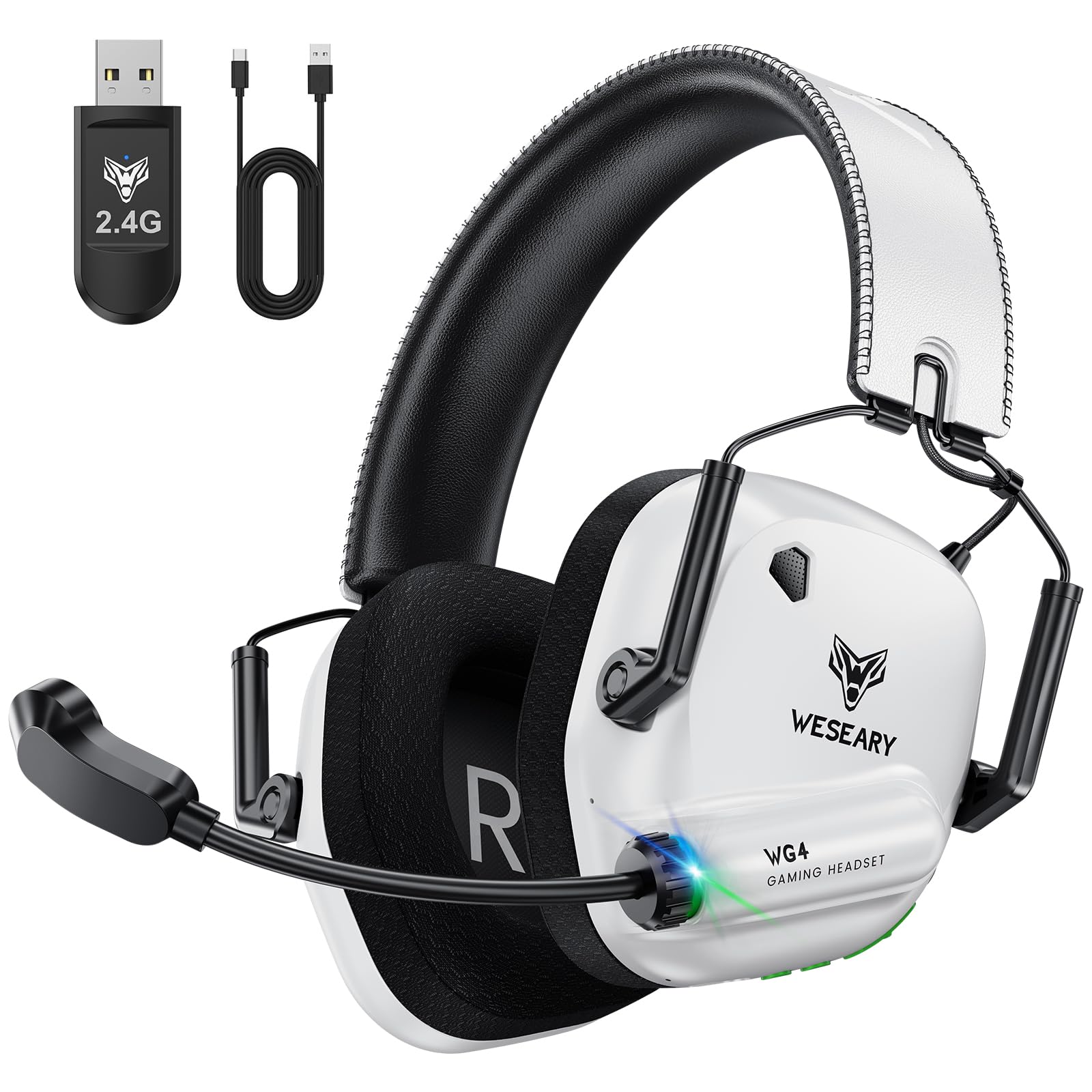 WESEARY WG4 Casque Gaming sans Fil, 2,4 GHz Casque Bluetooth sans Fil avec Micro pour PS5, PS4, PC, Switch, Mac, Mobile, Casque Gaming Pliable avec Son Stéréo, Batterie de 45h