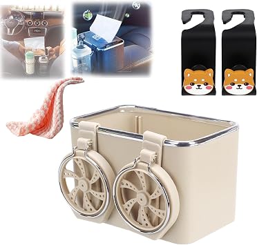 Car Armrest Storage Box, Car Armrest Storage Box with 2 Cup Holders, Car Armrest Organizer, Car Arm Rest Storage Box with Water Cup Holder, Armrest Storage Box for Your Car Beige