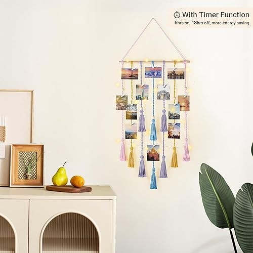 Miniatura 4 de Mkono Expositor de fotos colgante de macramé bohemio para decoración de pared para adolescentes, regalos para adolescentes, tarjetas de fotos,
