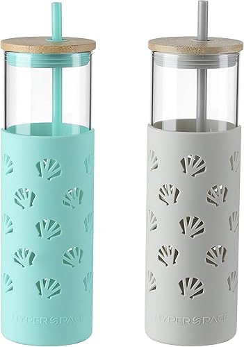 Miniatura 13 de Hyperspace Botella de agua de vidrio de 20 onzas con funda protectora de silicona y tapa de bambú, vasos de viaje con pajita, sin BPA