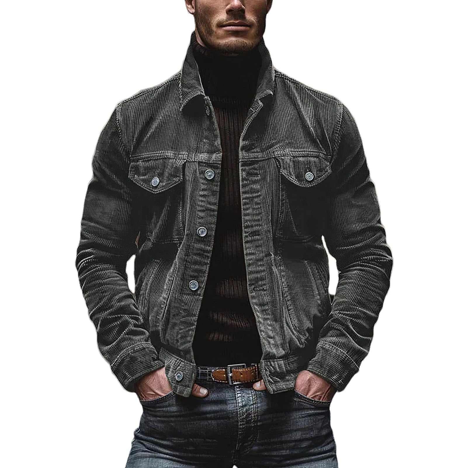 amropi Chaquetas de Pana para Hombre Camisa de Manga Larga a Rayas con Botones Ligera Casual Jacket