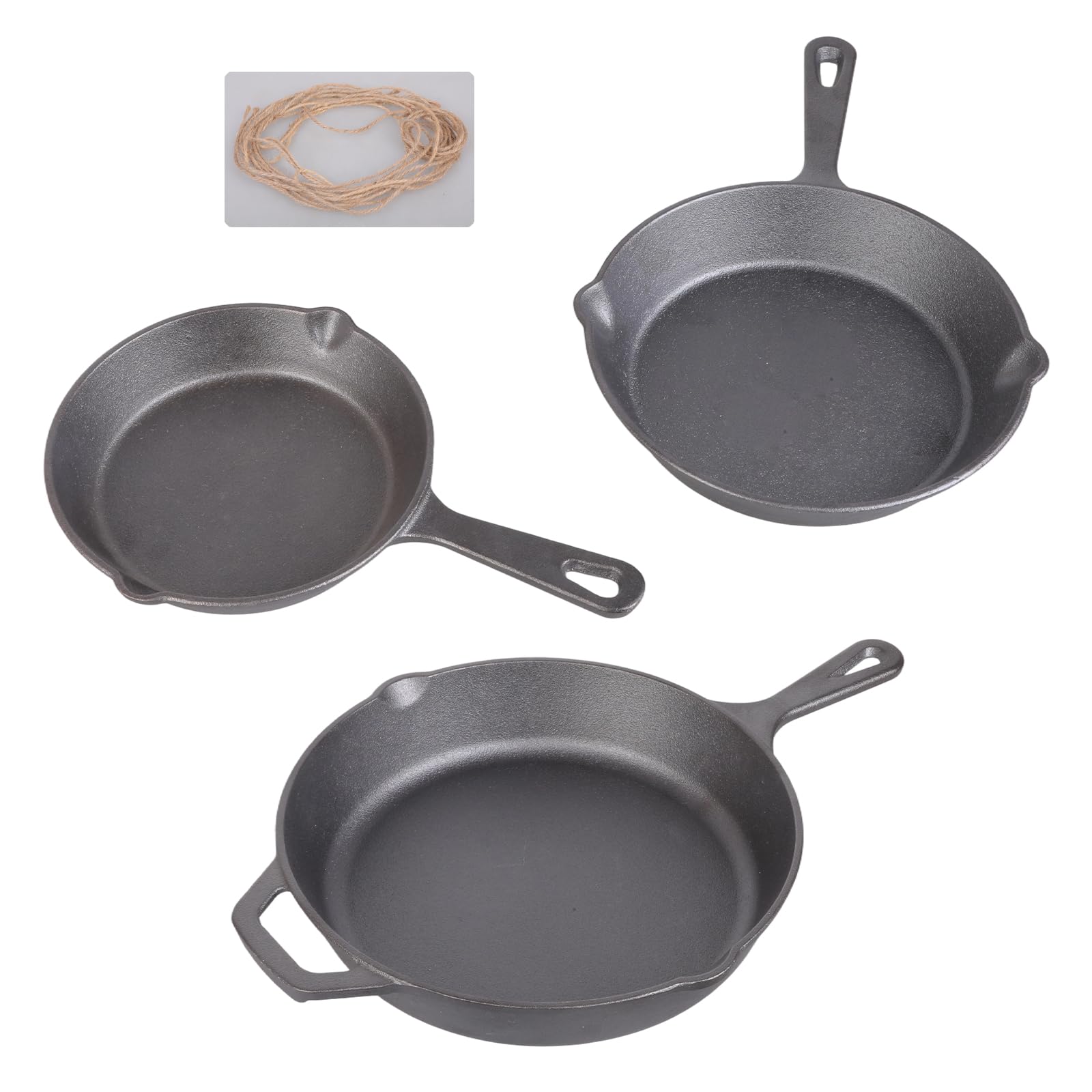 CAZSTYK Cast Iron Skillets 3Piece Set, Heavy-Duty Professional Restaurant Chefs PreSeasoned Pan Cookware Set, 6 ", 8 ", 10" NonStick Frying Pan Cast Iron Skillets