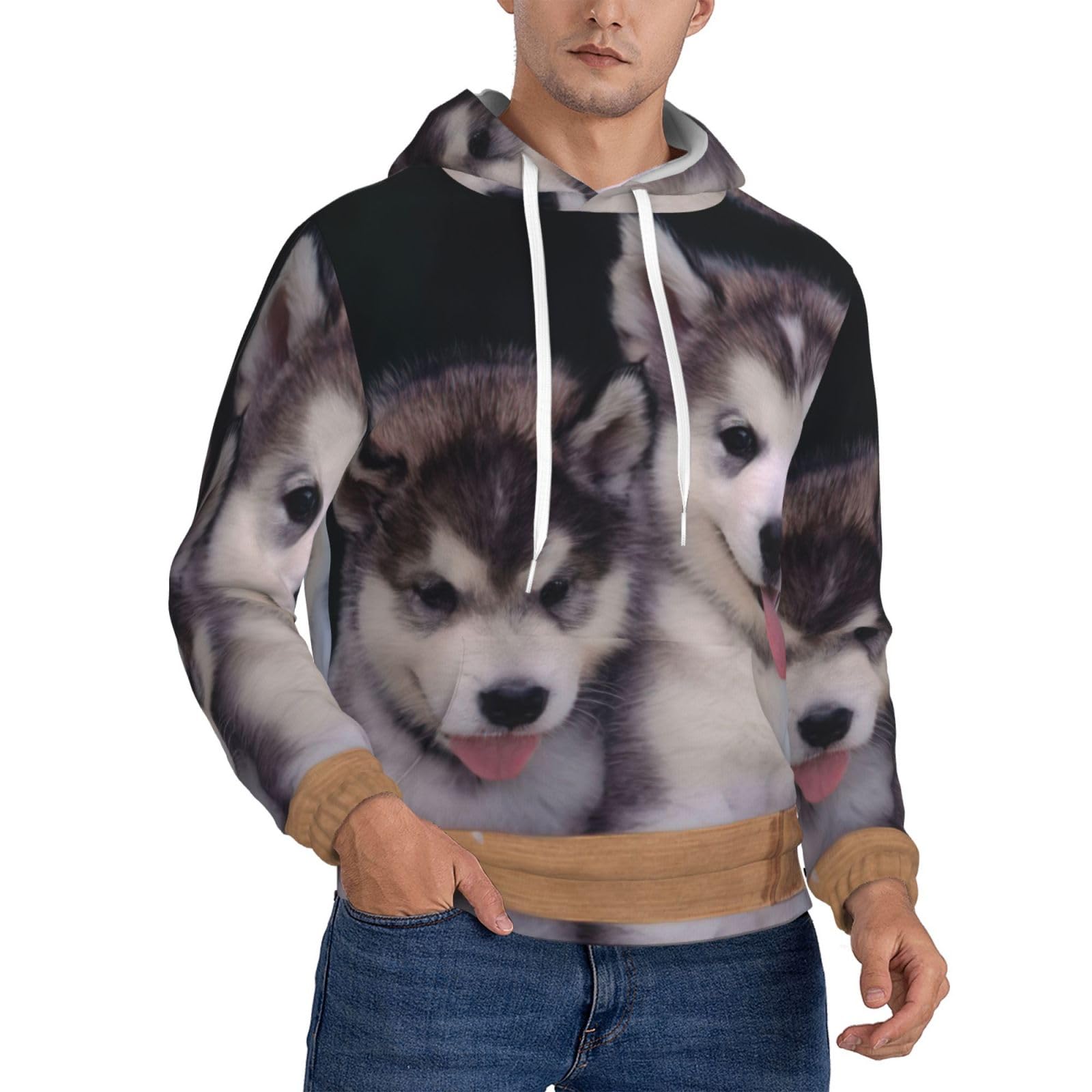 Sweat à capuche tendance homme motif husky pull polaire chaud d'hiver - 8