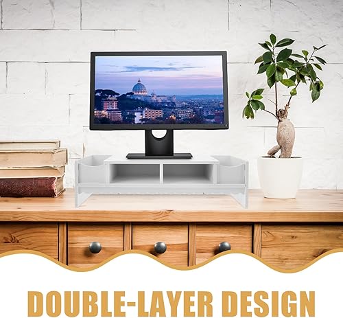 Miniatura 8 de VALICLUD Multifunction Storage Rack White Monitor Shelf Riser with Desktop Organizer for Office Home Creative Screen Display Stand for Eyeglass Keys