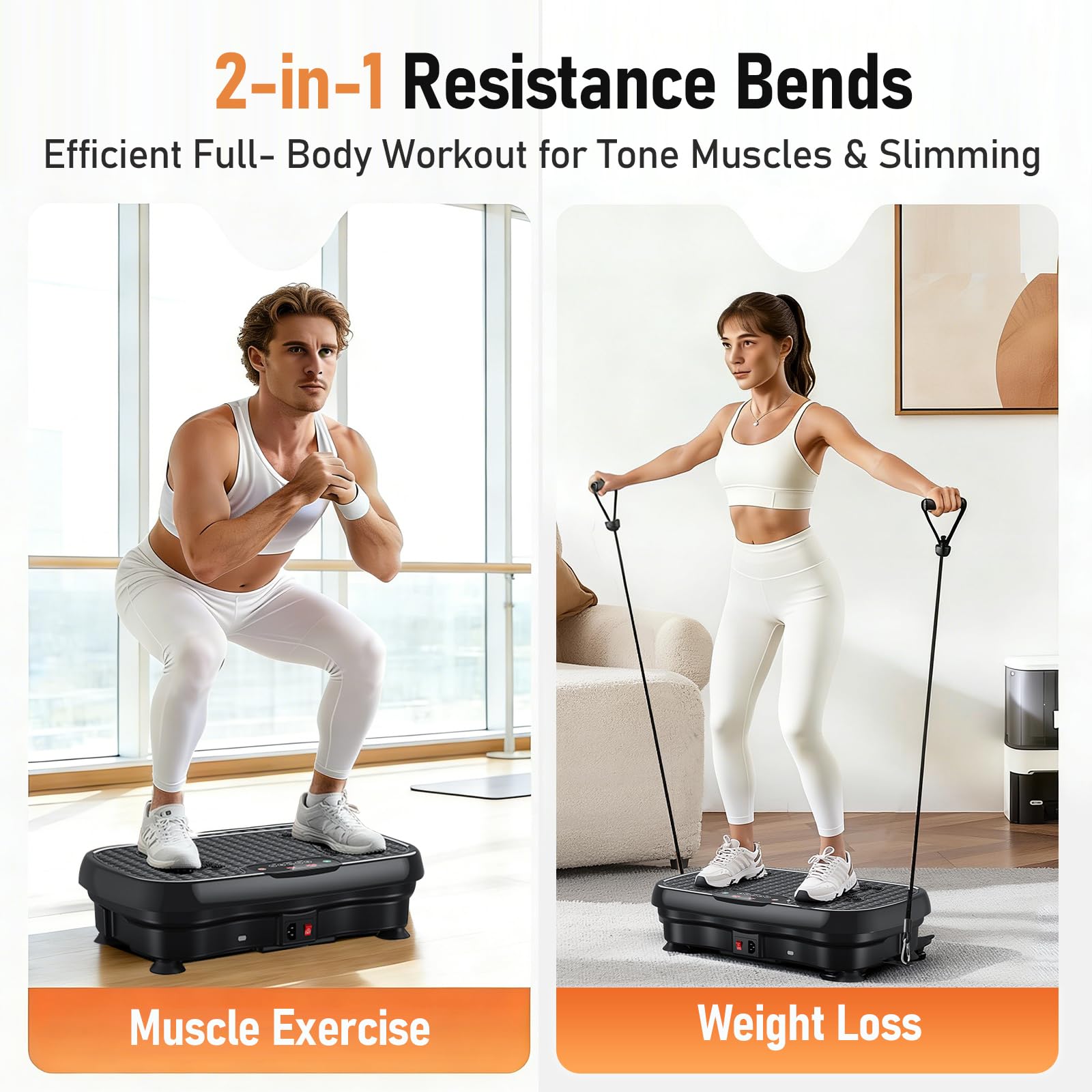Plateforme Vibrante Perte de Poids, Plaque vibrante Fitness avec 120 Niveaux d’Intensité et 5 Programmes, avec Bandes de Résistance et Télécommande, Écran LED, Plateformes Vibrantes et Oscillantes