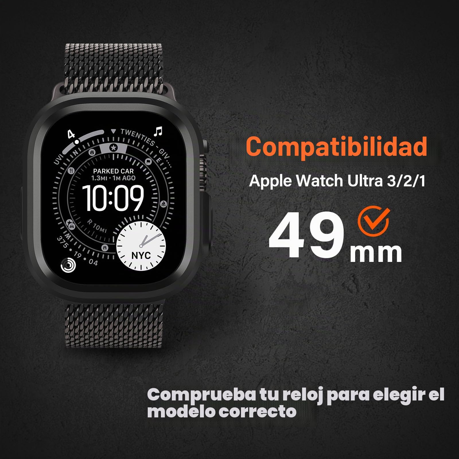 Funda Metal Resistente Compatible con Apple Watch Ultra 3/2/1 49 mm, Funda Protectora de Metal con Cubierta Trasera para iWatch 49mm, Negro/Naranja