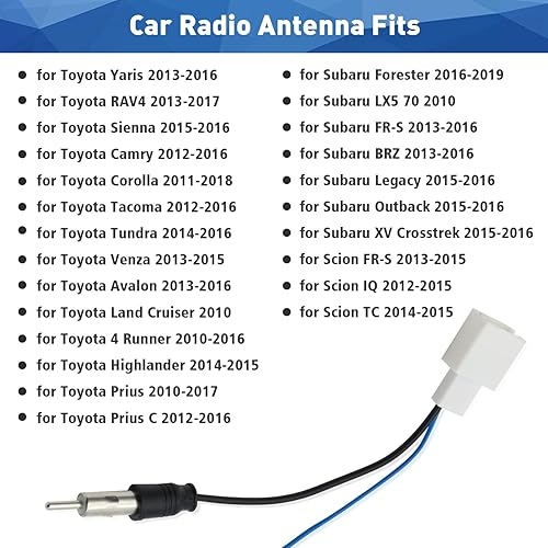 Miniatura 2 de Arnés adaptador de antena de radio de automóvil compatible con RAV4 Camry Corolla Tacoma Highlander Prius Subaru Scion Cable de cable de antena
