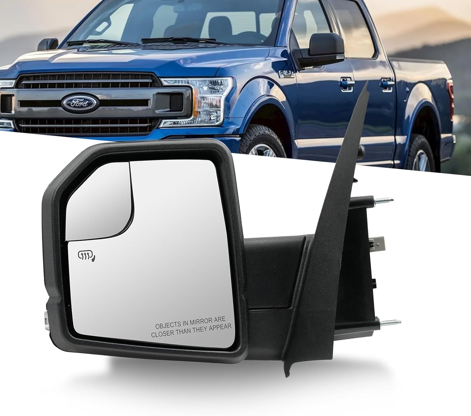 Left Side Mirror for Ford F150 2015 2016 2017 2018 2019 2020，Driver Side View Mirrors with Heated Power Glass, Turn Signal and Blind Spot Mirror Glass, 6 Pins