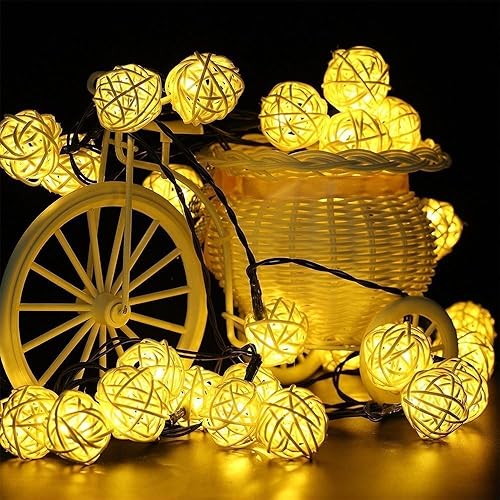 Miniatura 5 de EONLYX Luces solares de bola de ratán, 30 LED, 20 pies, impermeables, luces de jardín para paisaje, patio, decoración de boda (blanco cálido)