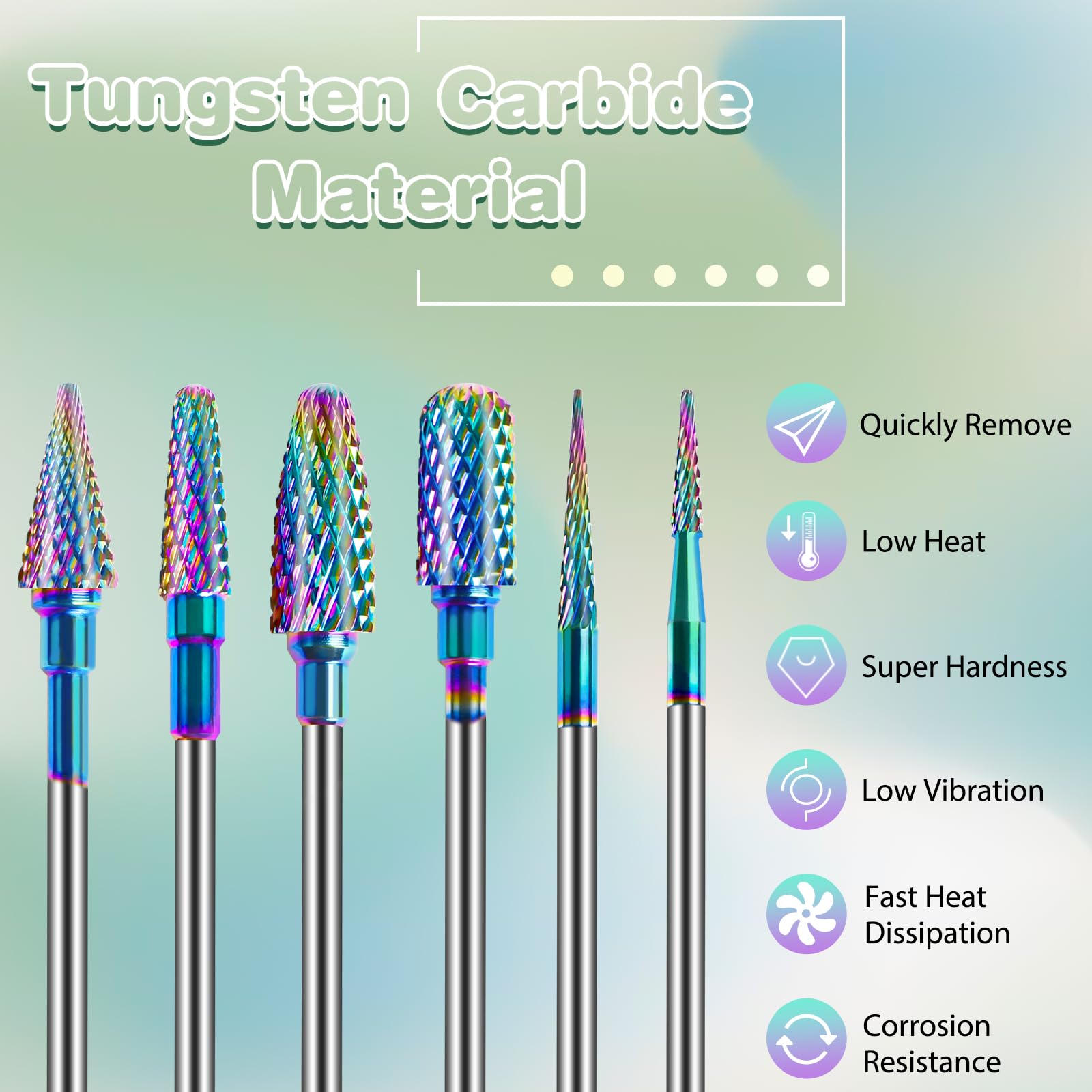 Juego de 6 brocas para uñas con cepillo de limpieza, brocas profesionales de carburo de tungsteno de 3/32 pulgadas, brocas de uñas para cutículas, brocas removedoras para uñas de gel acrílico