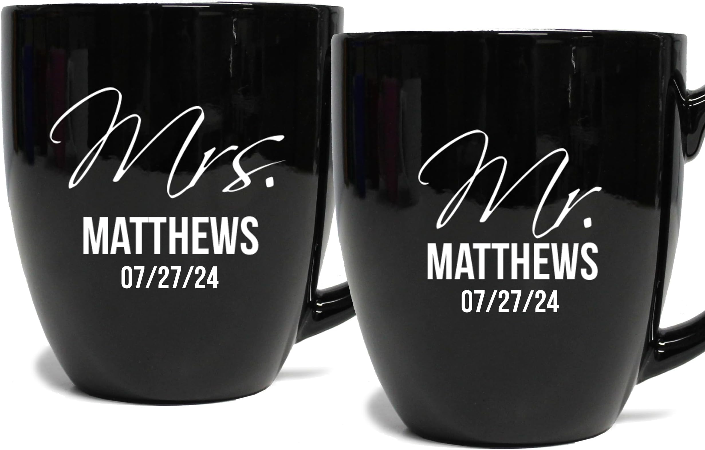 My Personal Memories Set of 2 Personalized Mr. and Mrs. Coffee Latte 16oz Mugs for Couple - Custom Engraved Mug Gift for Bride, Groom His, Hers, Husband, Wife (Black)