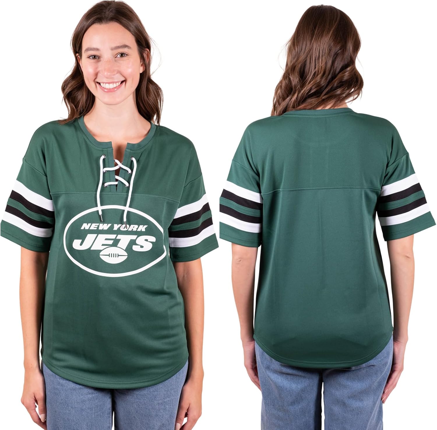 Ultra Game Women's NFL Lace Up Tee Shirt Penalty Box