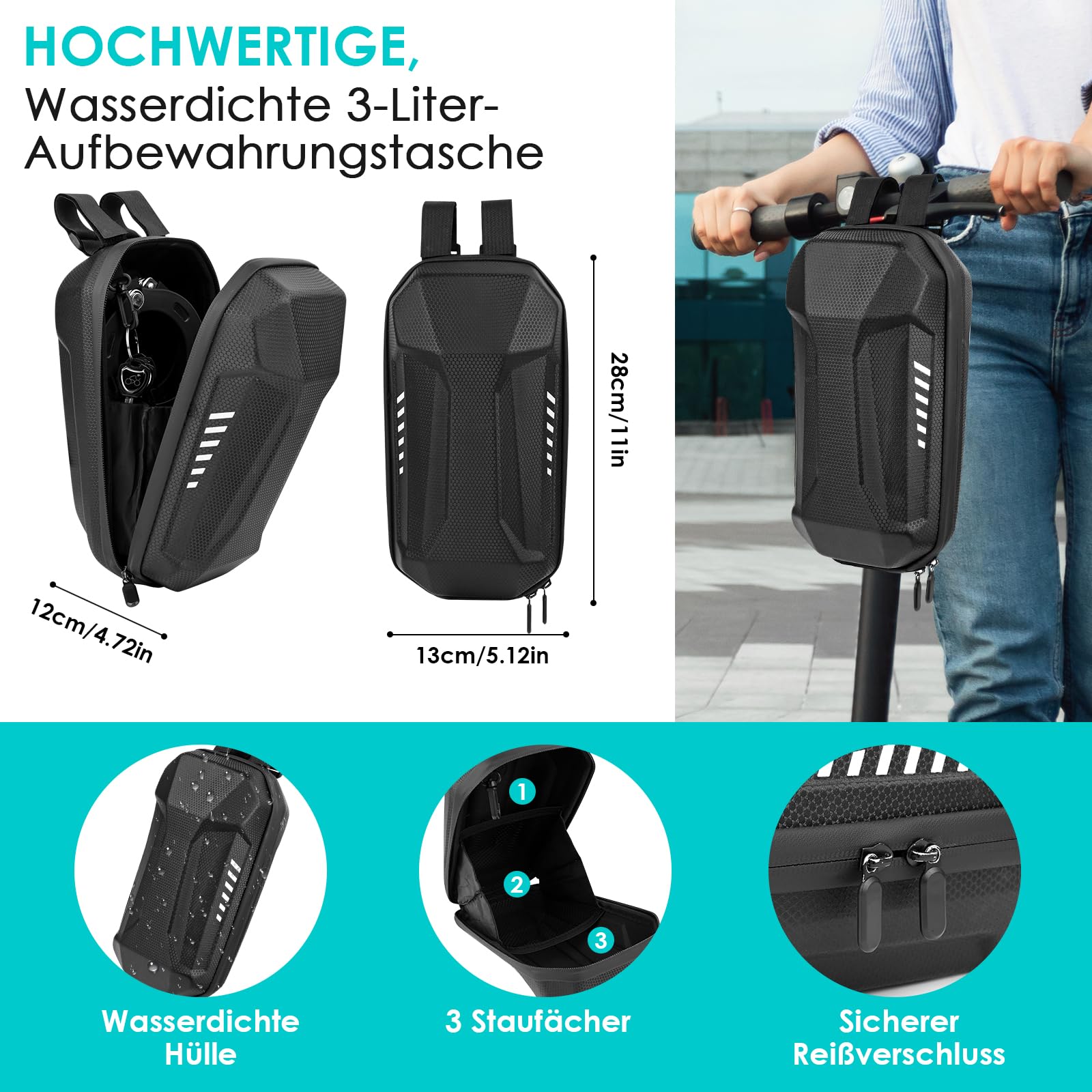 Lucchetto per scooter elettrico con custodia impermeabile da 3 l, lucchetto con chiave per scooter elettrico, con custodia in gomma, 72 cm, serrature ad alta sicurezza, perfetto per scooter
