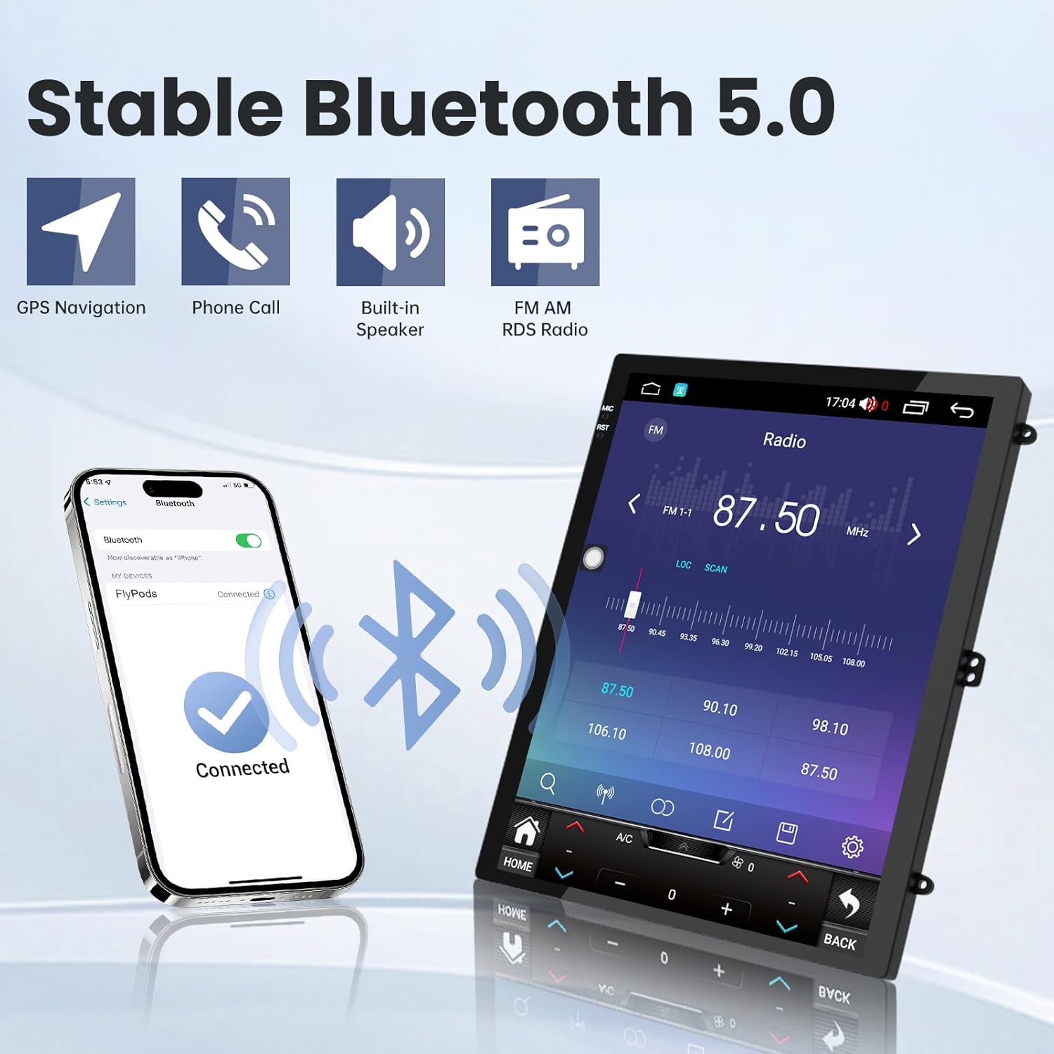 Bluetooth 5.0 connection and radio interface on Jufodrca car radio