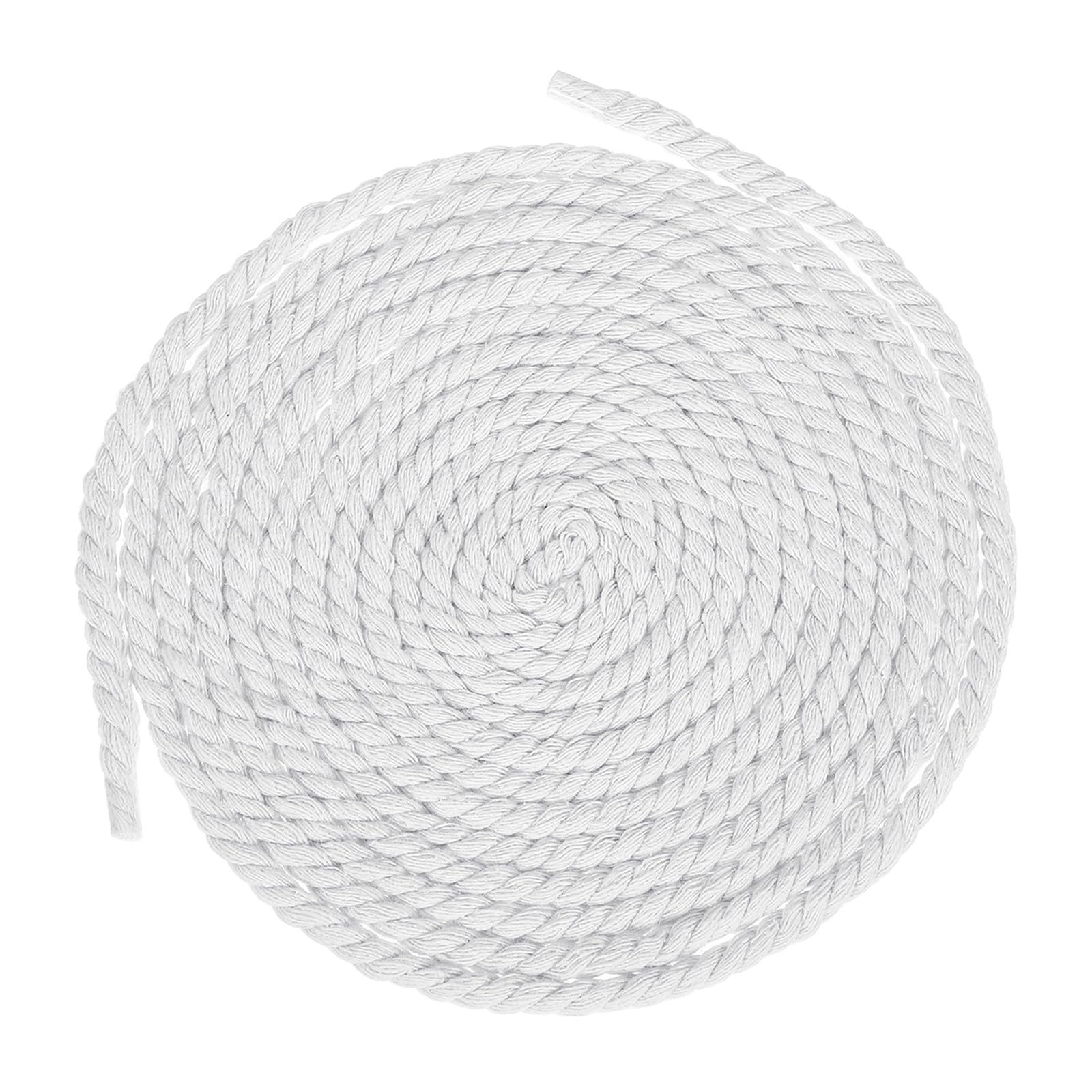 sourcing map 6mm x 14.8 Feet White Cotton Rope, 3 Strand Clothes Line Outdoors Twisted Braided Thick Macrame Cord for DIY Wall Hanging Plant Hanger Knotting Clothesline — image 1
