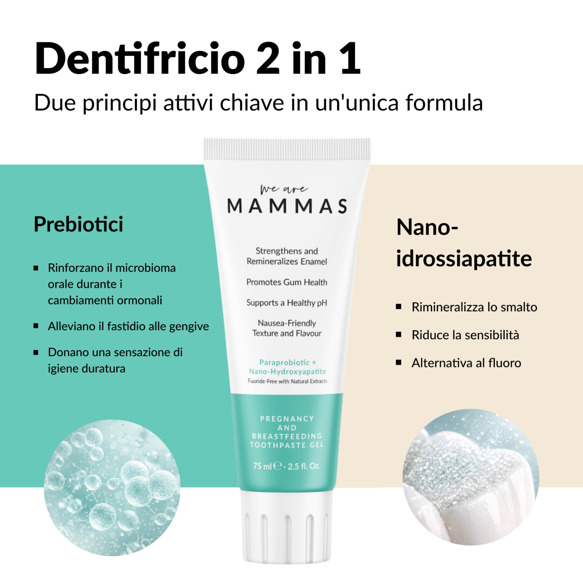 Dentale Prebiotico Senza Fluoro con Nano Idrossiapatite - Gengive Sensibili - Gravidanza e Postpartum - Calma, Protegge e Rafforza la Flora Orale - Con Aloe Vera, Xilitolo ed Estratti Botanici - 225ml