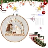Christmas Embroidery Kit DIY, Hand Embroidery Starter Kit with Stamped Pattern, Perfect for Adults & Beginners, Holiday Craft Kit for Festive Decor & Gifts-Nativity Scene