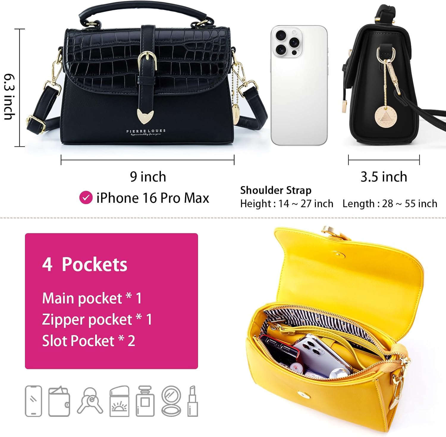 Retro Satchel Crossbody Handbags for Women, Trendy Crocodile Designer Leather Flap Top Handle Purses Shoulder Bag - Image 5