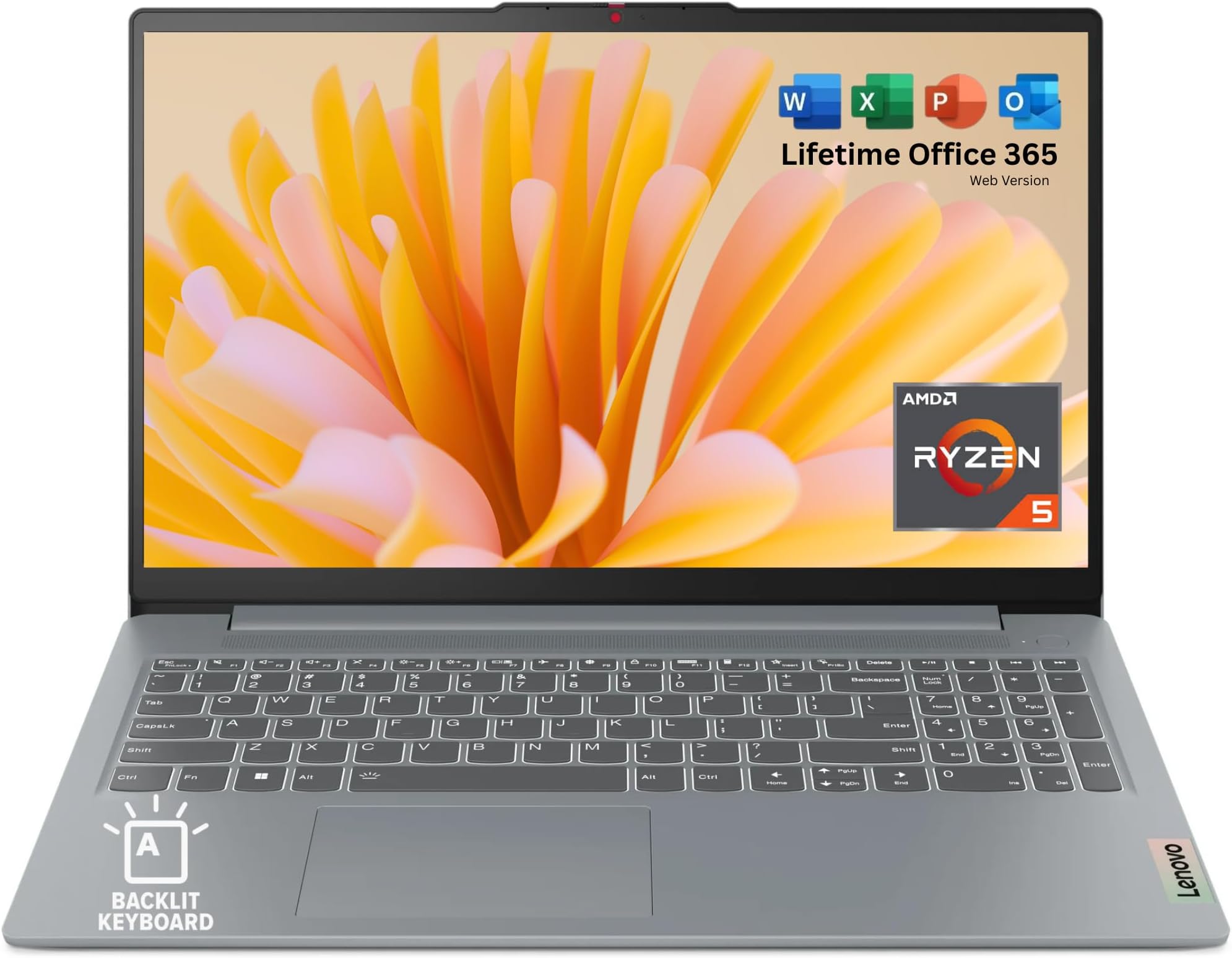 IdeaPad Slim 3 with Backlit Keyboard โข AMD AI-Enhanced Ryzen 5 (Outperforms Intel i7-1255U) โข 16GB RAM โข 512GB SSD โข Type-C โข Windows 11 Home โข Office 365 for The Web โข No Mouse