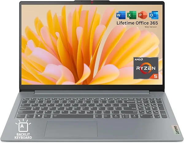 Lenovo IdeaPad Slim 3 with Backlit Keyboard • AMD AI-Enhanced Ryzen 5 (Outperforms Intel i7-1255U) • 16GB RAM • 512GB SSD • Type-C • Windows 11 Pro • Lifetime Office 365 for The Web • No Mouse