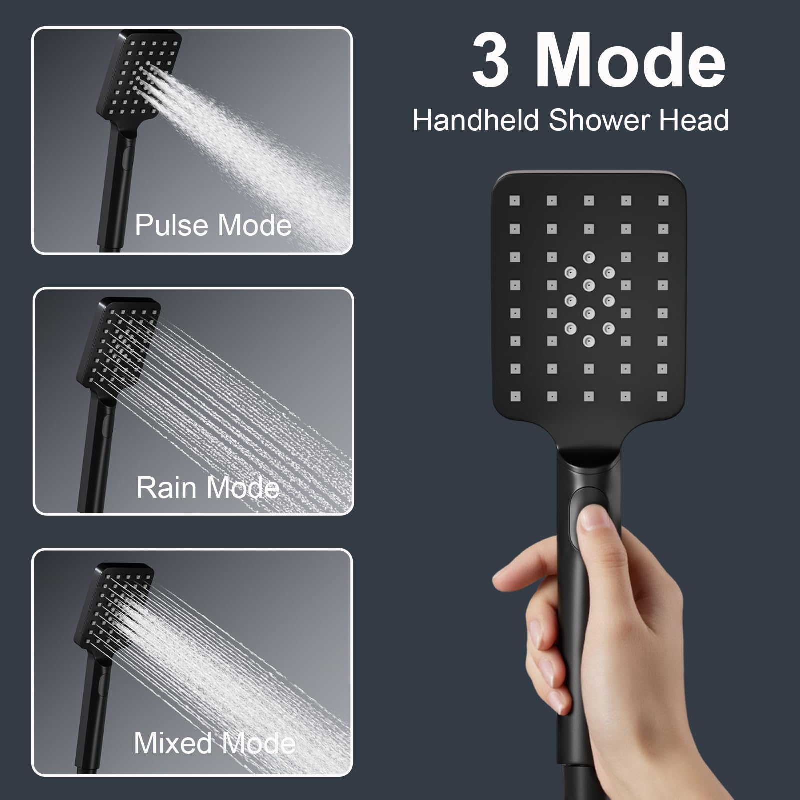 Unterputz Duscharmatur Set, Unterputz Duschsystem mit Thermostat LED | Schwarz Duschset, Messing Dusche Regendusche Set, Duschgarnitur mit Regendusche mit Armatur, Handbrause 3 Modi