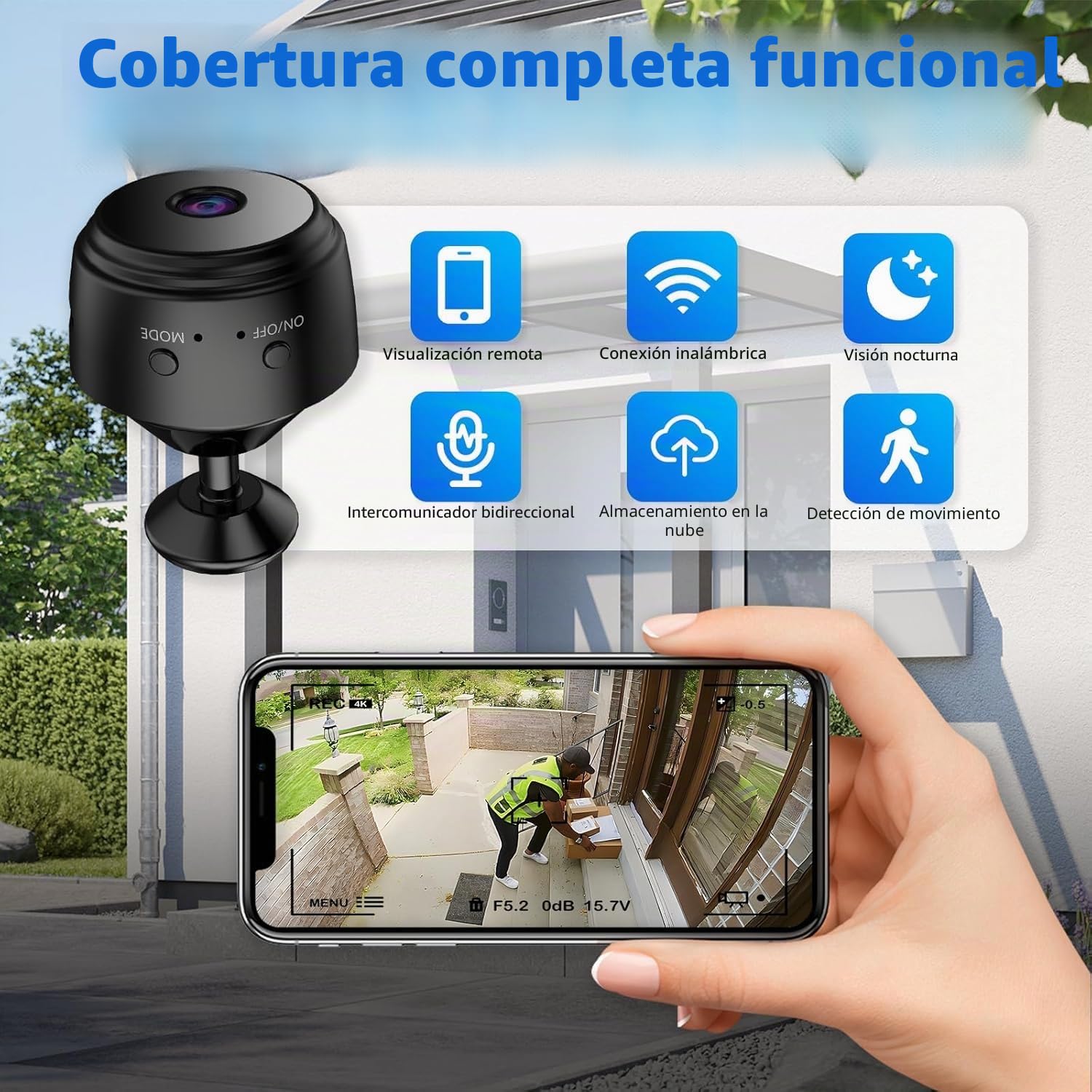 Cámara WiFi 1080P HD de vigilancia inalámbrica interior/exterior, cámara de vigilancia portátil con visión nocturna IR, detección de movimiento