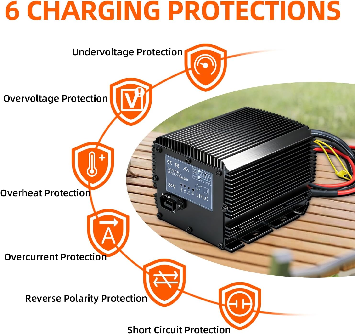 24V 25A Scissor Lift Battery Charger Compatible with Genie/Skyjack/JLG Scissor Lift Lead-Acid/AGM/Gel Batteries, HB600-24B 24 Volt Battery Charger for Golf Cart, Electric Forklift, Floor Scrubber