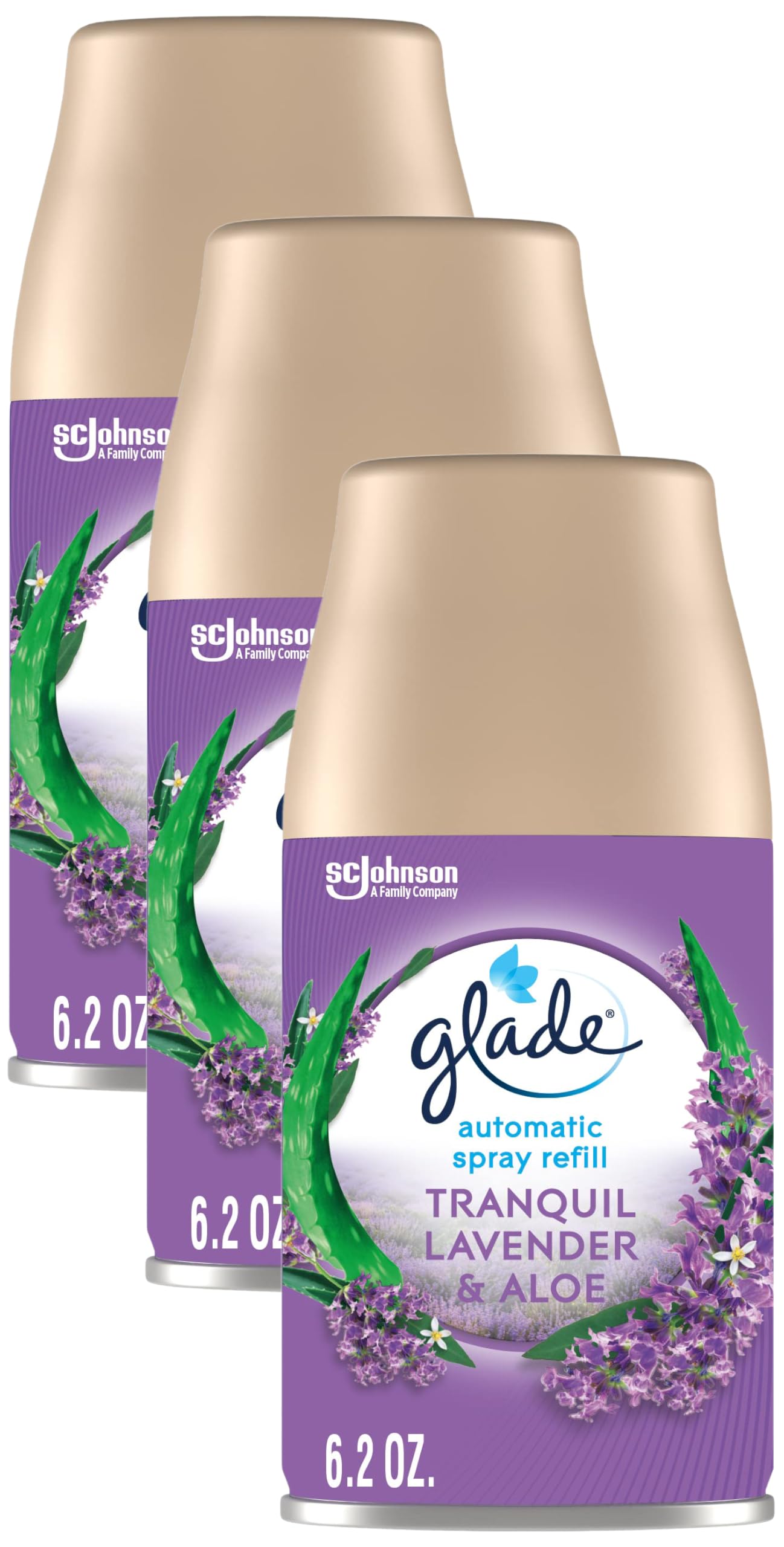 GladeAutomatic Spray Refill, Air Freshener for Home and Bathroom, Tranquil Lavender & Aloe, 6.2 Oz (Pack of 3)