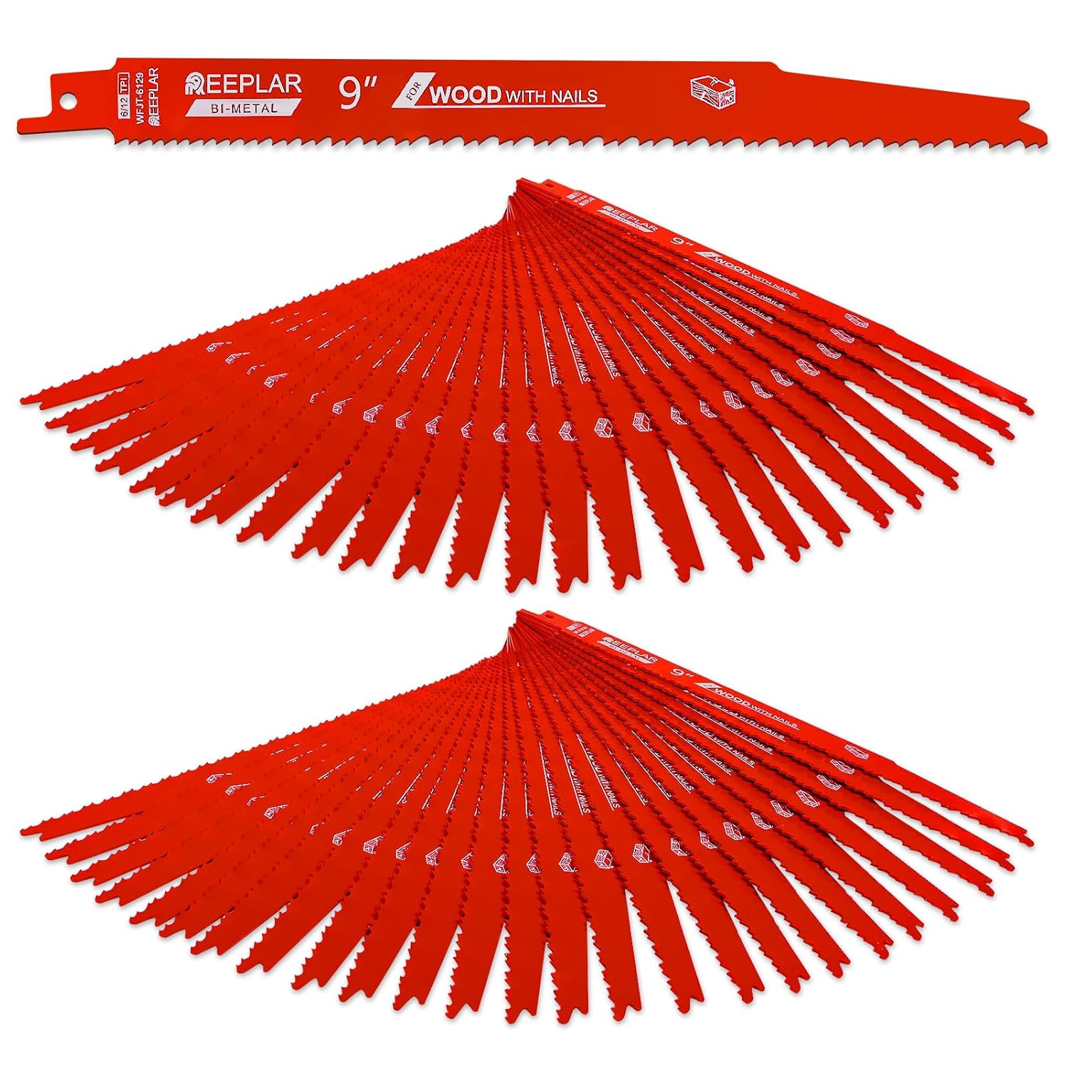 10 Pack 6 Inch 6/12 Tpi Reciprocating Saw Blades for Nail-Embedded Wood,Bi-Metal Blades for Cutting Stud and Nail PVC Pallets etc