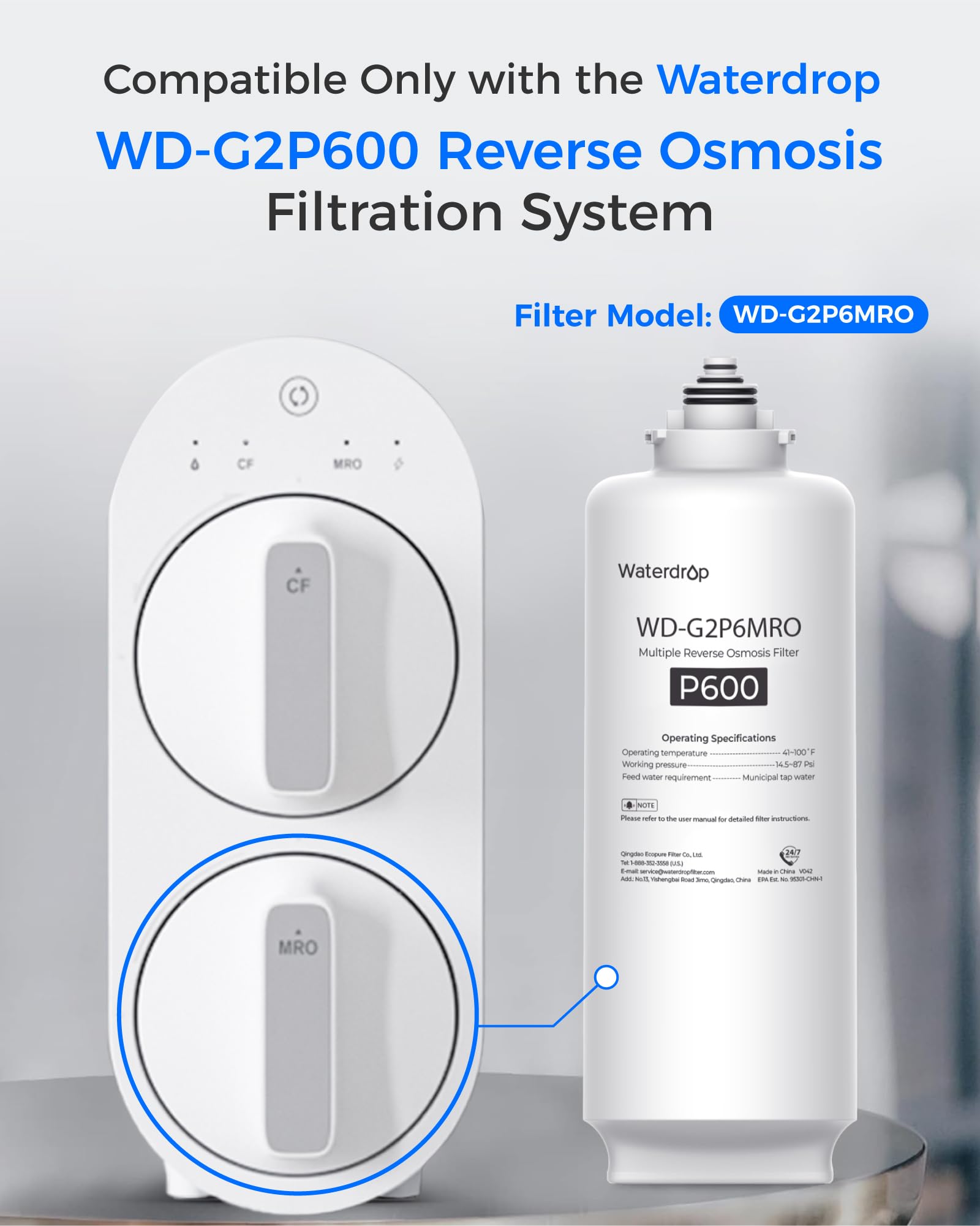 Waterdrop WD-G2P600-RO Filter Replacement for WD-G2P600-W Reverse Osmosis System 2-year Lifetime Reduce PFAS — view 2