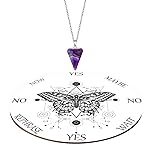 Blulu Pendulum Board Set Wooden Dowsing Divination Board Metaphysical Message with Crystal Divinity Pendulum Necklace for Witchcraft Wiccan Wand Altar Supplies, Butterfly Pattern(White)