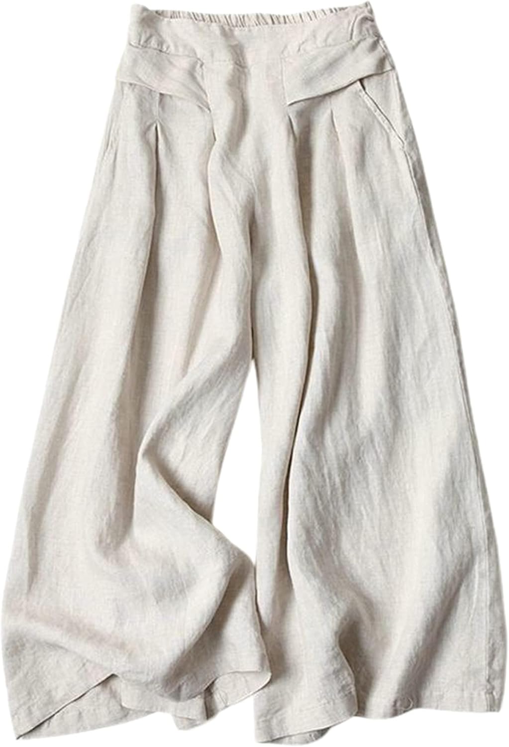 SCUSTY Linen Pants for Women Culottes Capris Wide Leg Palazzo Boho Pants Trousers