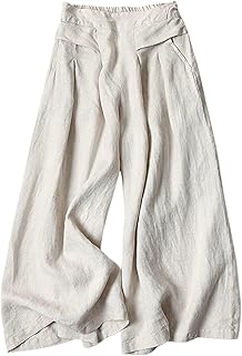 Linen Pants for Women Culottes Capris Wide Leg Palazzo Boho Pants Trousers