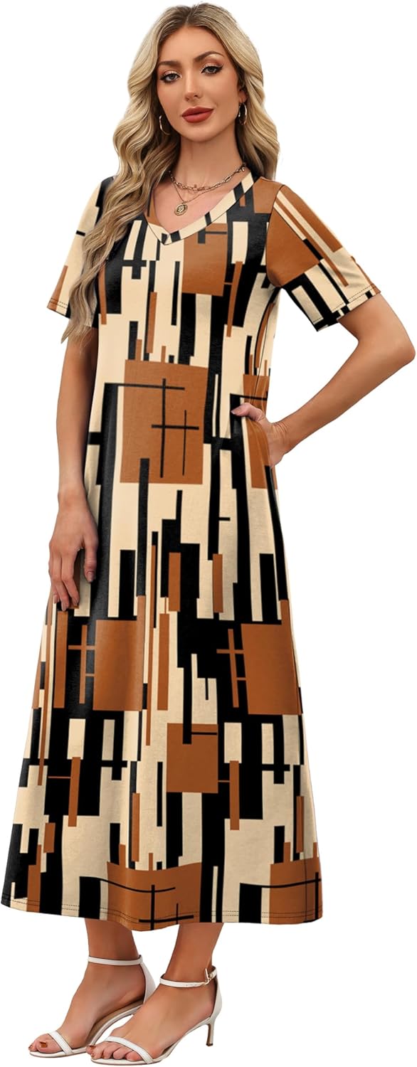 WIHOLL Women's Maxi Dresses V Neck Vacation Beach Sundresses Floral Travel Summer Dress - Image 4