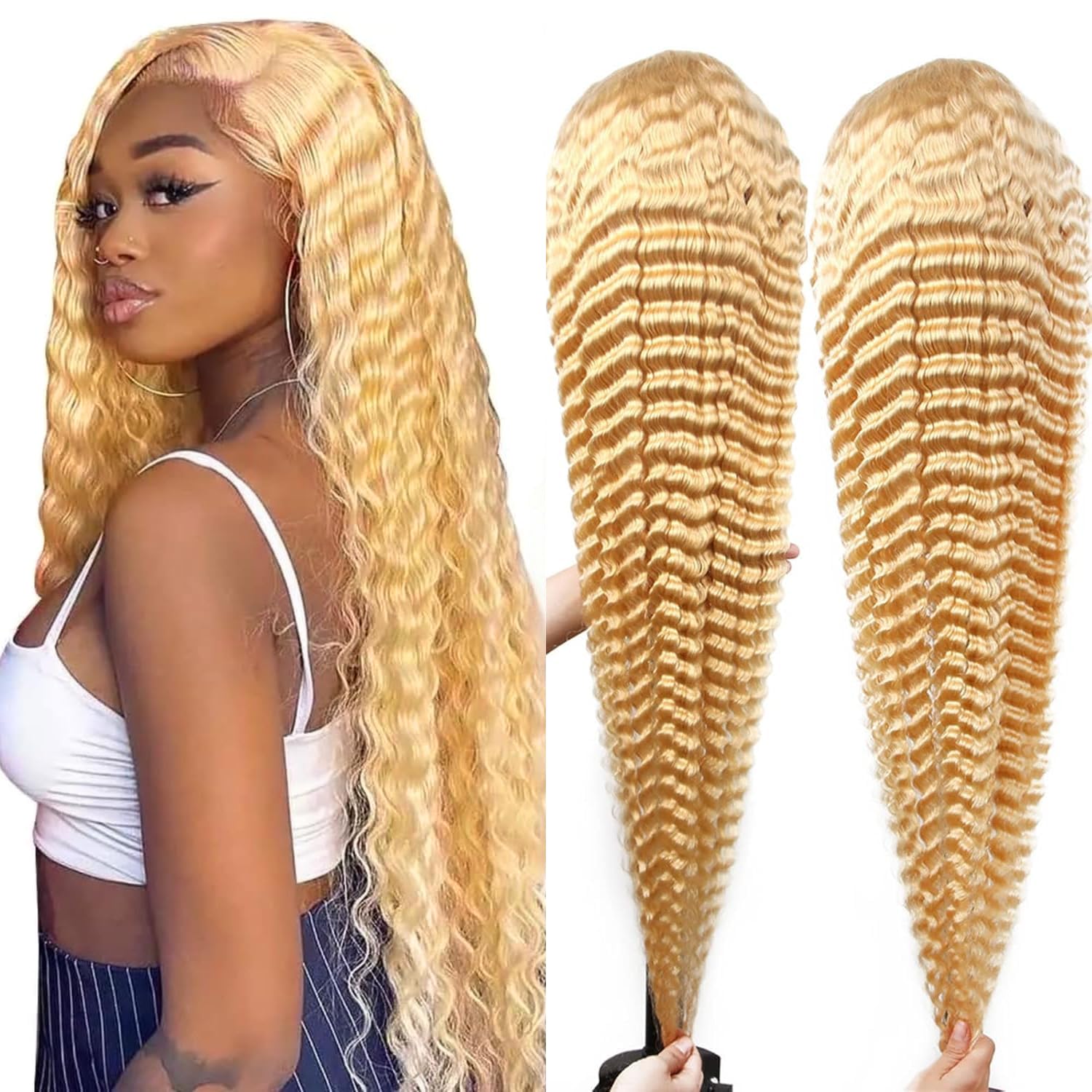 613 Deep Wave Wig Human Hair 613 Lace Front Wig 220% Density 613 Deep Wave Lace Front Wig Blonde Lace Frontal Wig Pre Plucked with Baby Hair (613 13X6 Deep Wave Wig, 20 Inch)
