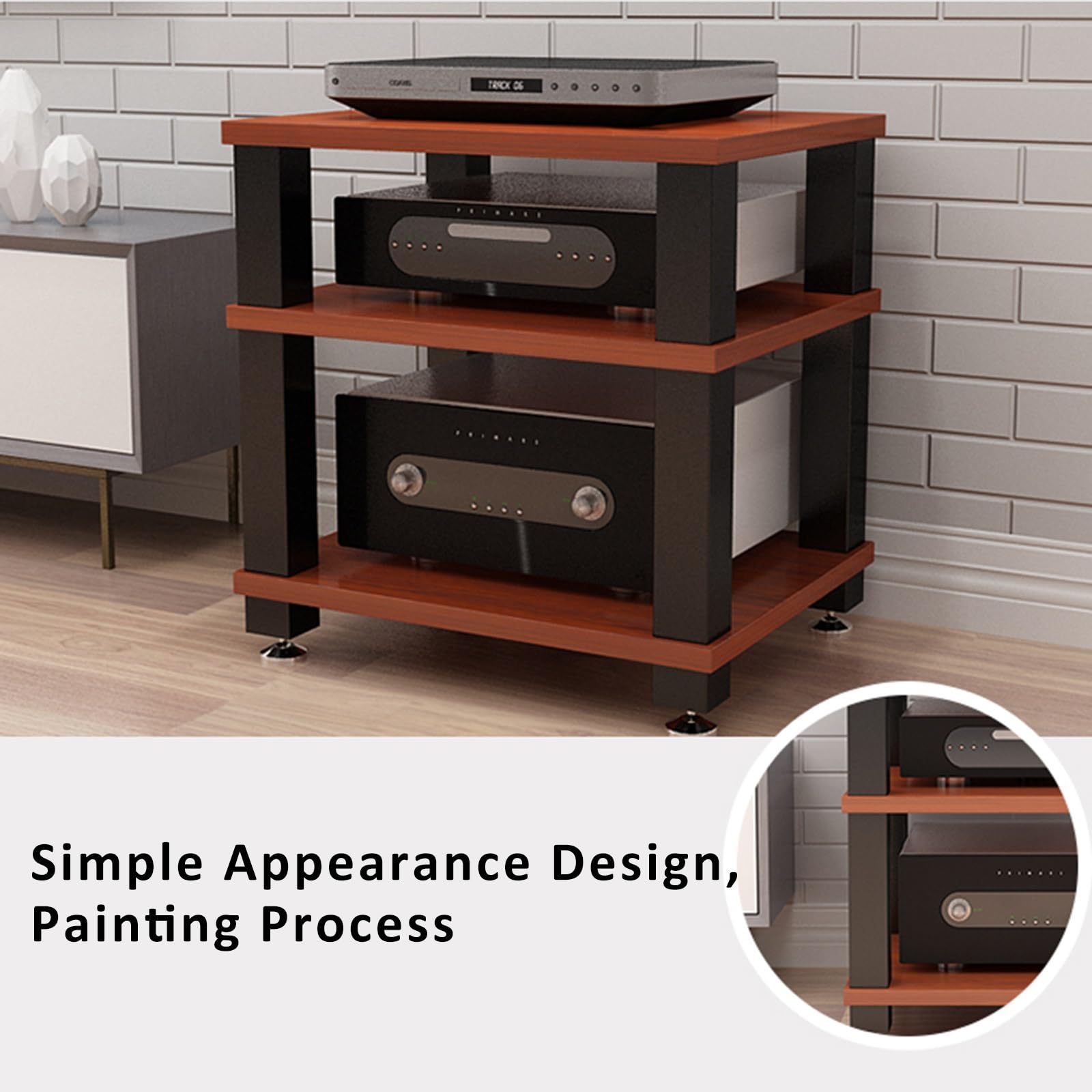 Soporte de rack doble resistente, estéreo móvil, reproducción de discos, centro de medios AV, consola de entretenimiento (negro profundo, 60 x 48 x 58 cm)