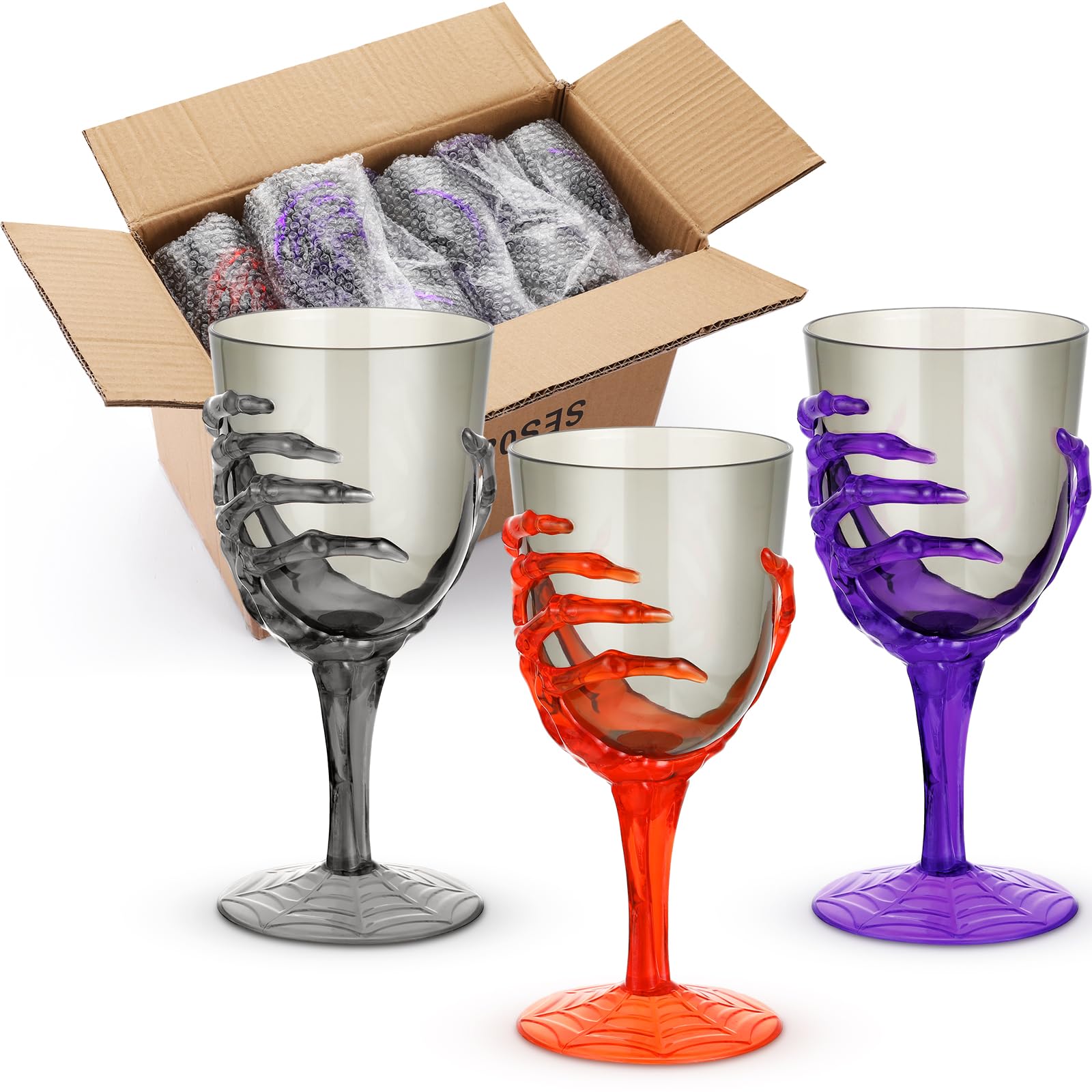 Verres à vin Halloween squelette Dandat | Lot de 24 coupes en plastique 355 ml