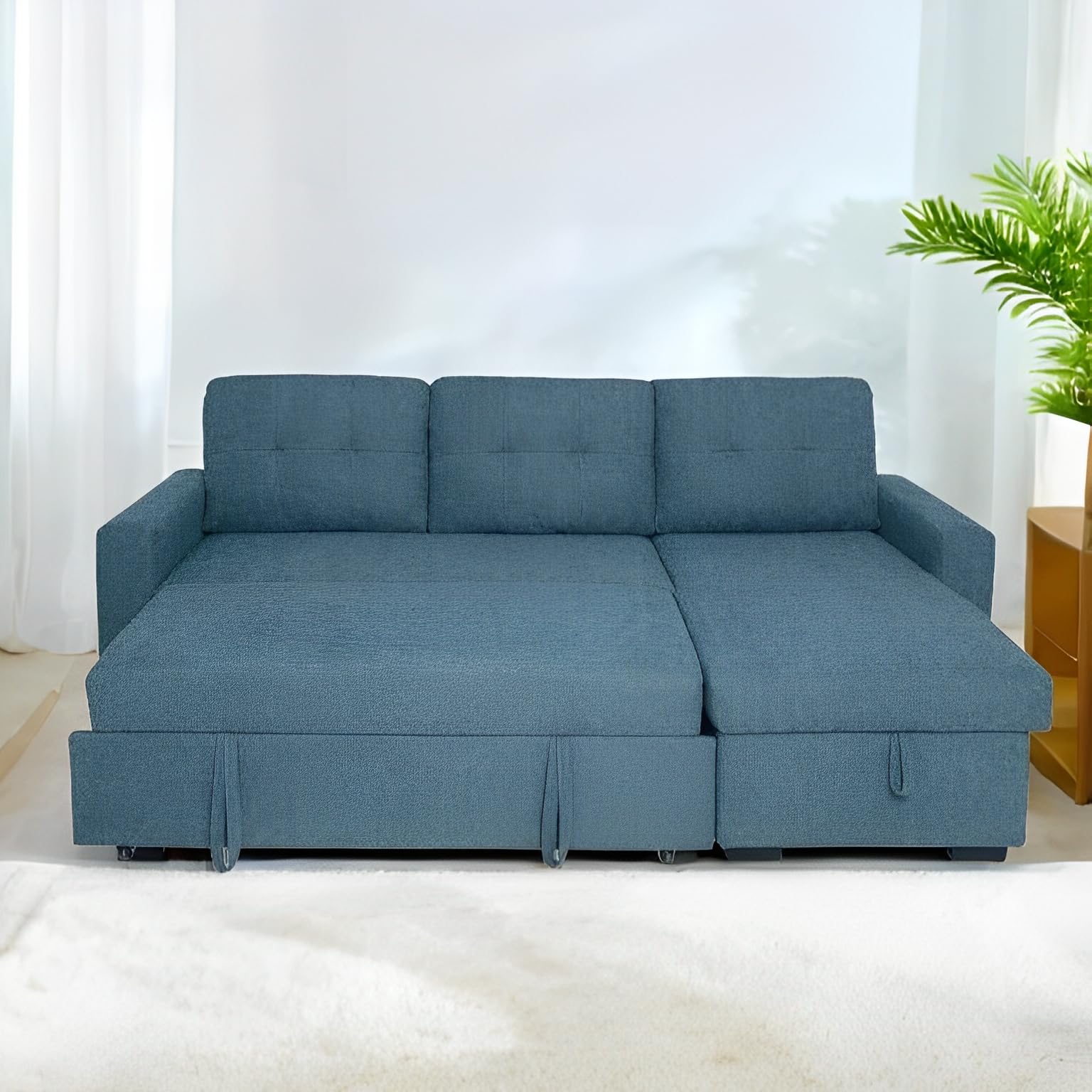 MUEBLIX.COM - Sofa 3 Plazas Chaiselongue Ojuel, Chaiselonge Intercambiable, Asientos y Respaldo Acolchados, Sofa Chaiselongue Cama con Arcon, Sofas de Salón Modernos, Color Gris