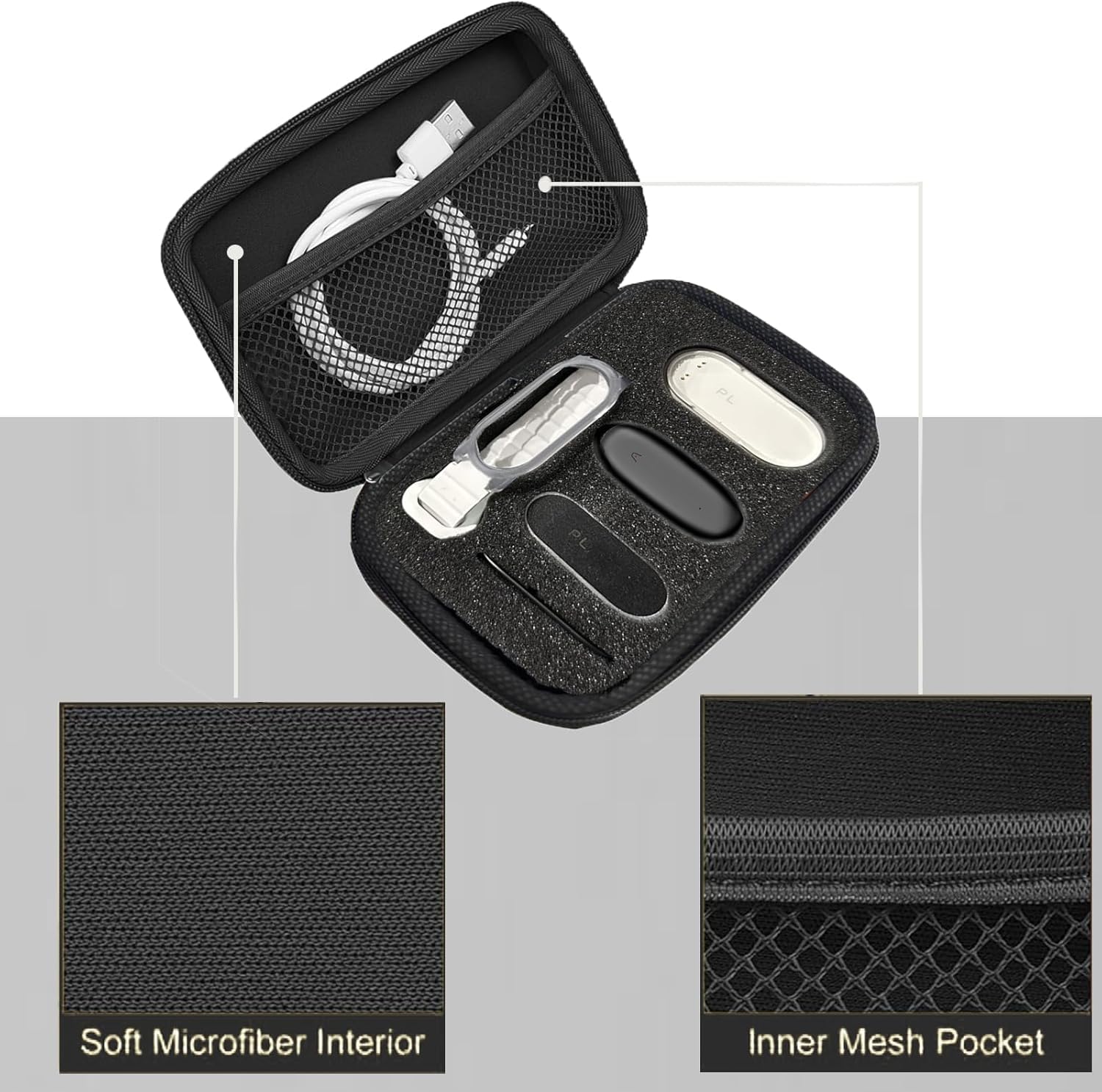 Funda Protectora PLAUD NotePin Voice Recorder Estuche Almacenamiento Cordón Lanyard Espuma Organizadora Gris