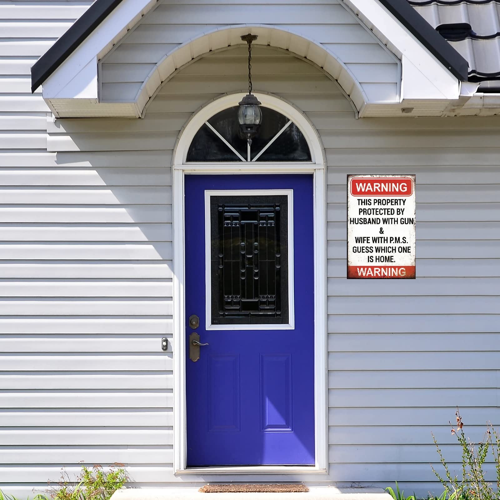 Lustiges No Trespassing Schild Aus Metall – 20,3x30,5 Cm, Mit Ehemann-mit-Pistole-Motiv, Für Garten & Zaun