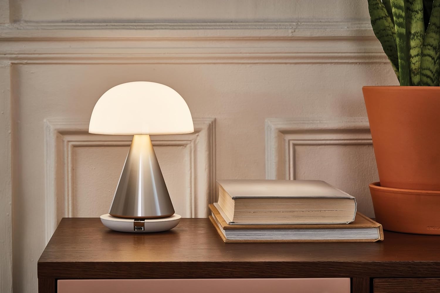 Lexon Mina L Mushroom Lamp - 9 LED Color Table Lamp for Bedrooms, Living Room & Office - Cordless, Rechargeable with 24h Light & Dimmer, Aluminum, Large - Alu Poli