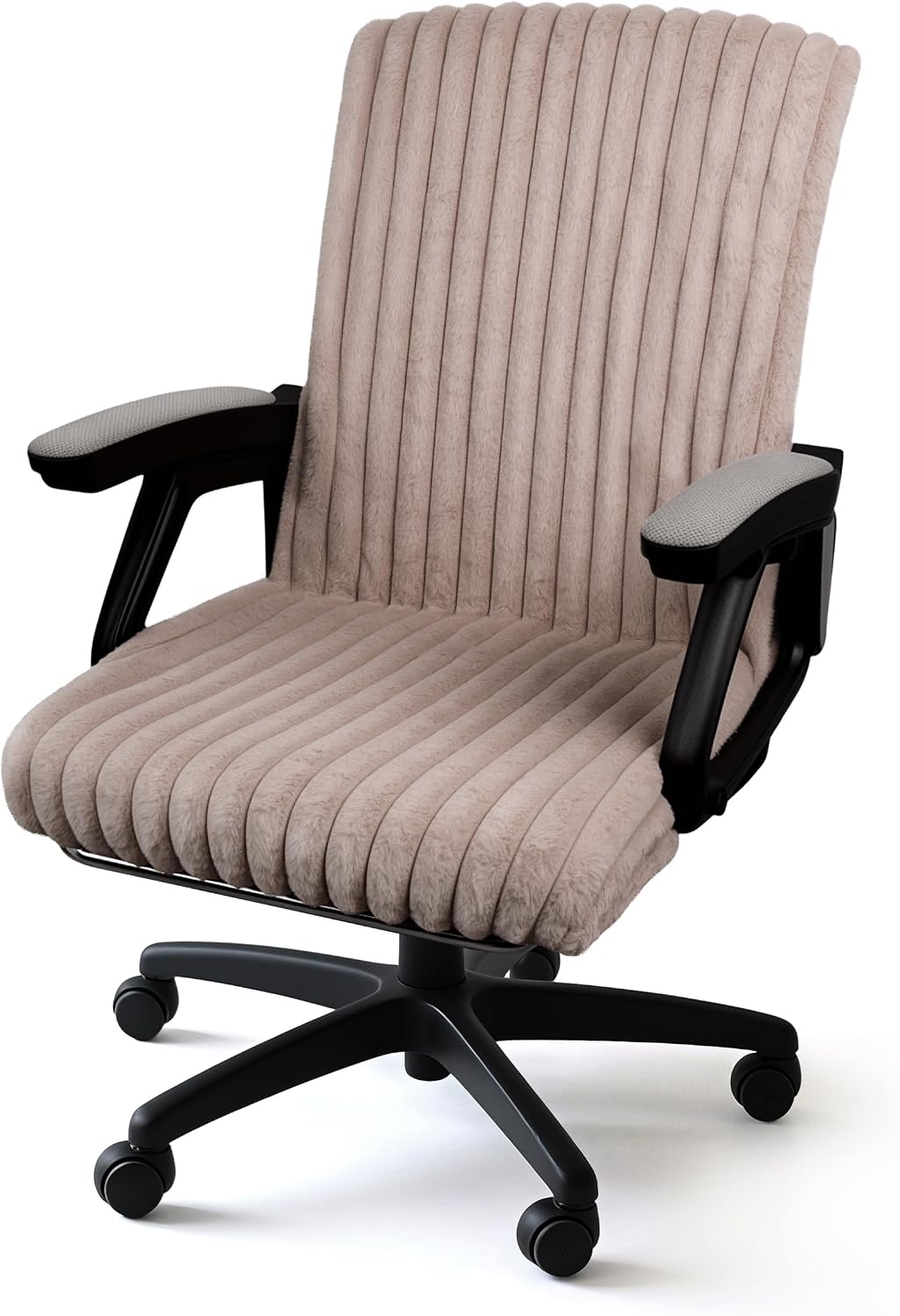 AELS Faux Fur Striped Office Chair Cover, Desk Chair Cover Computer Office Chair Covers - Fits Desk Chair/Armchair, Soft Breathable Fabric - Washable & Removable for Home & Office, Pink