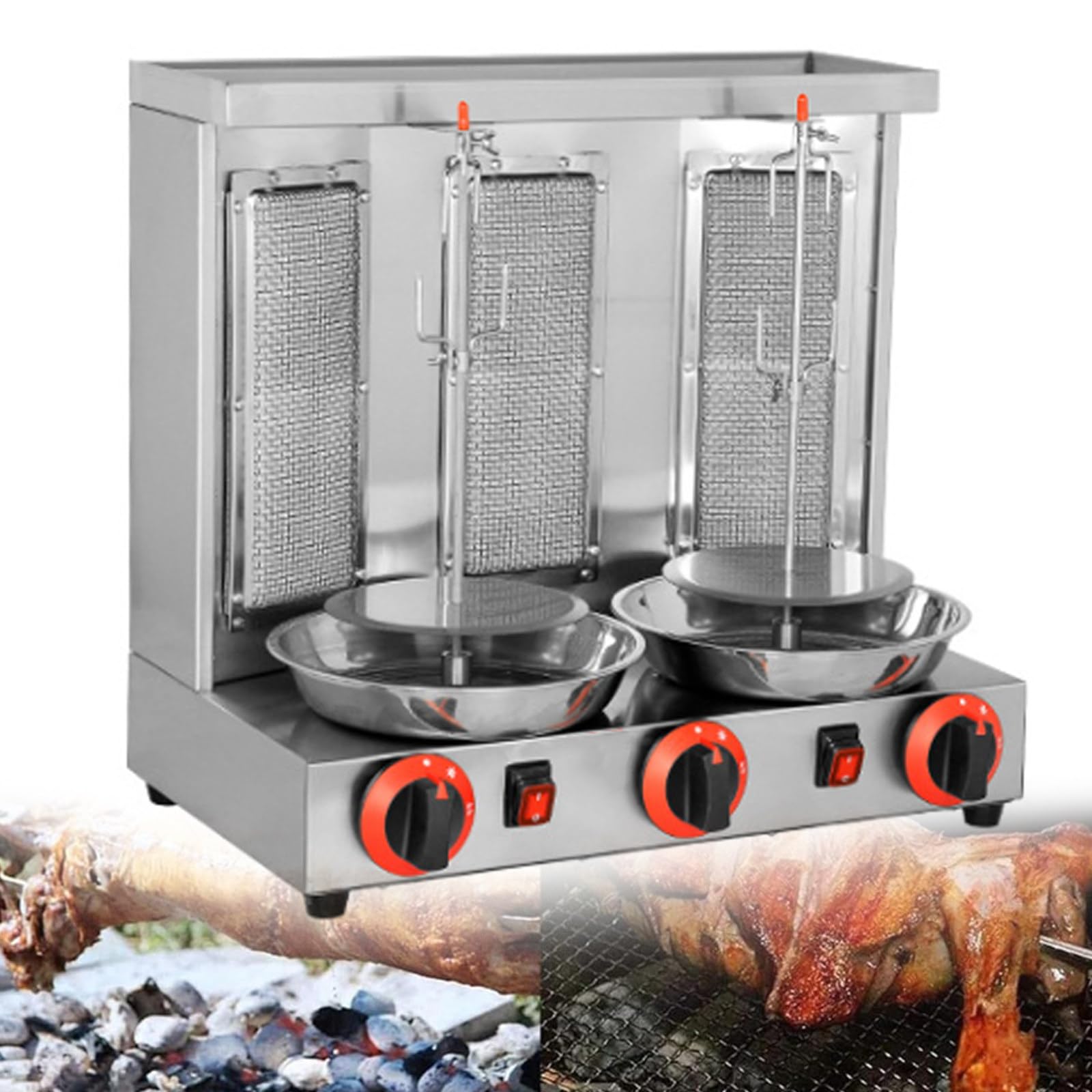Four à Rôtissoire Rotatif à 360 °, Machine à Griller Doner Kebab Verticale, Four à Rôtissoire Vertical Professionnel à Gaz Pour Barbecue, Appareils électroménagers En Acier Inoxydable,Silver-B