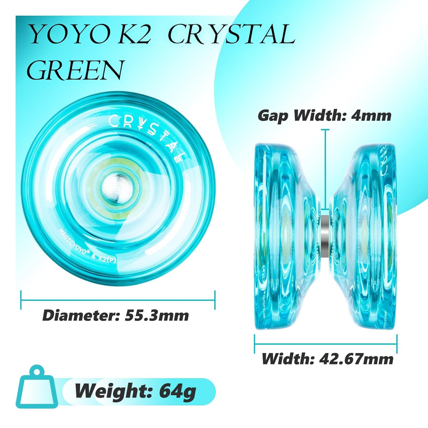 The Autostory Magic Yoyo K2 Plus Crystal Green – Dual Purpose Responsive & Unresponsive Yoyo for Beginners & Pros, Includes KK Bearing, Removal Tool, Bag & 12 Strings – Yo-yo Set for Kids & Adults - Image 4 thumbnail
