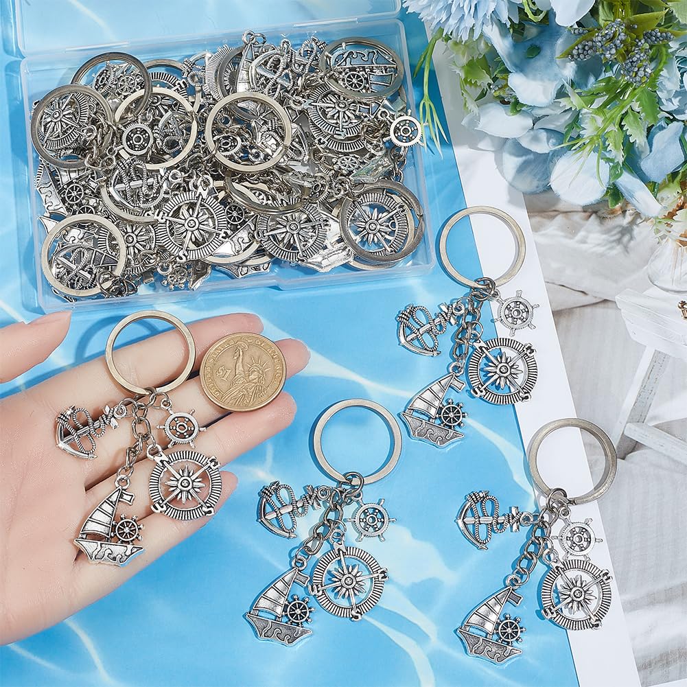 SUNNYCLUE 1 scatola Da 20 pezzi PortaCHIsavi A Forma di Barca A Vela PortaCHIsavi All'Ingrosso con Ancora In Lega D'Argento Souvenir Nautici per Spiaggia Mare Oceano Matrimonio Feste Estive Decorazion