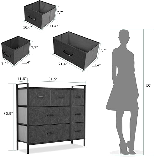 Miniatura 3 de YITAHOME Cómoda de tela con 7 cajones, mueble de almacenamiento, marco de acero resistente, parte superior de madera y cubos de tela fáciles de